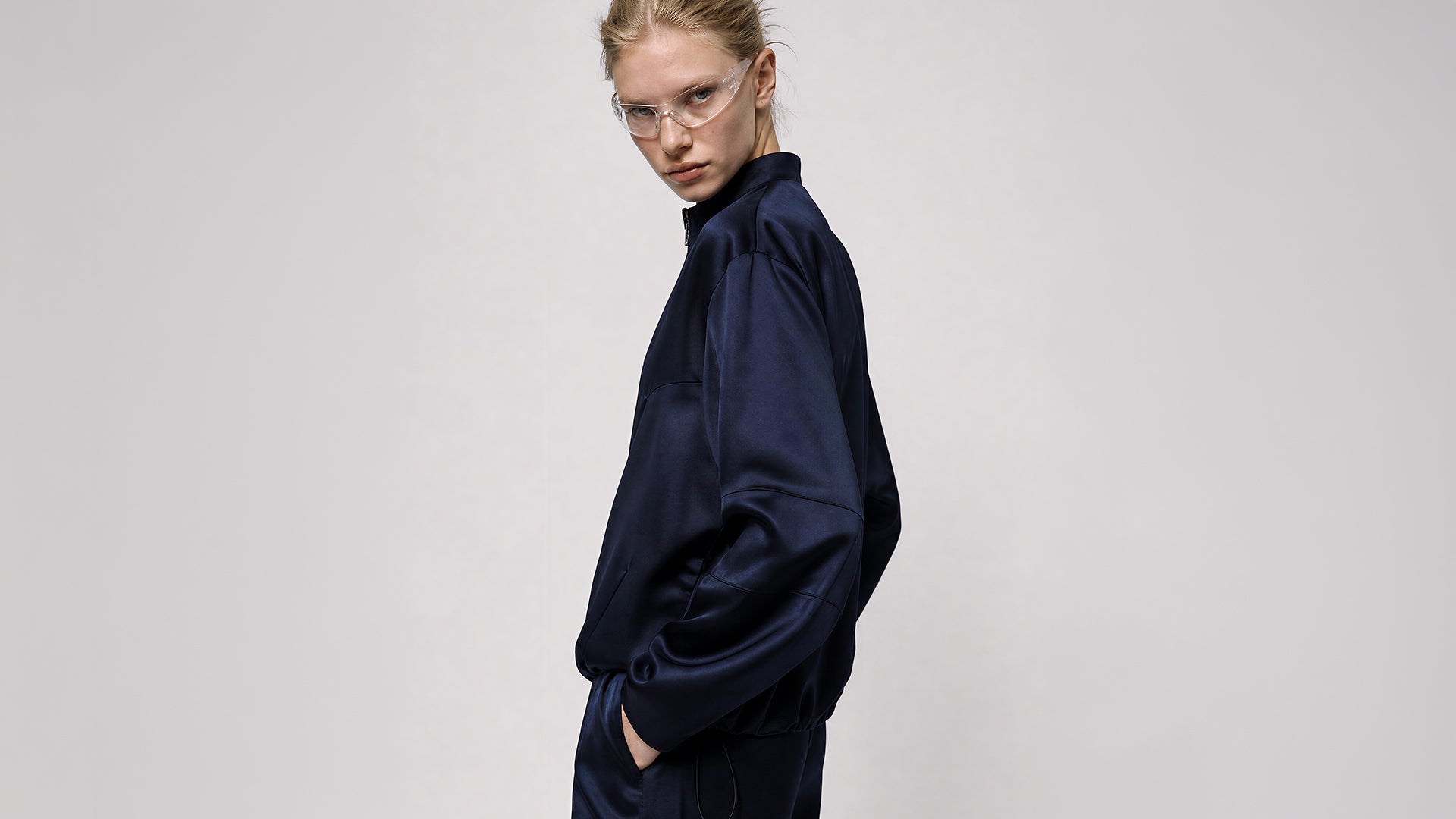MIDNIGHT BLUE / COOL ROCK GREY FUTURISTIC TWILL CASUAL JACKET