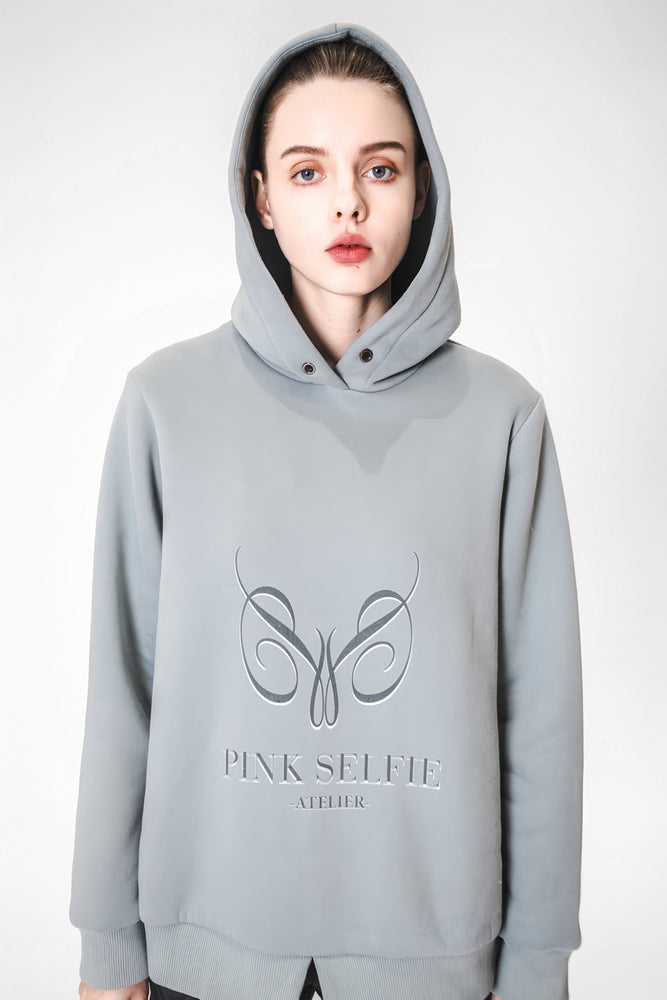 
                  
                    ASH BLUE/MAUVE LOGO PRINTED FLEECE HOODIE
                  
                