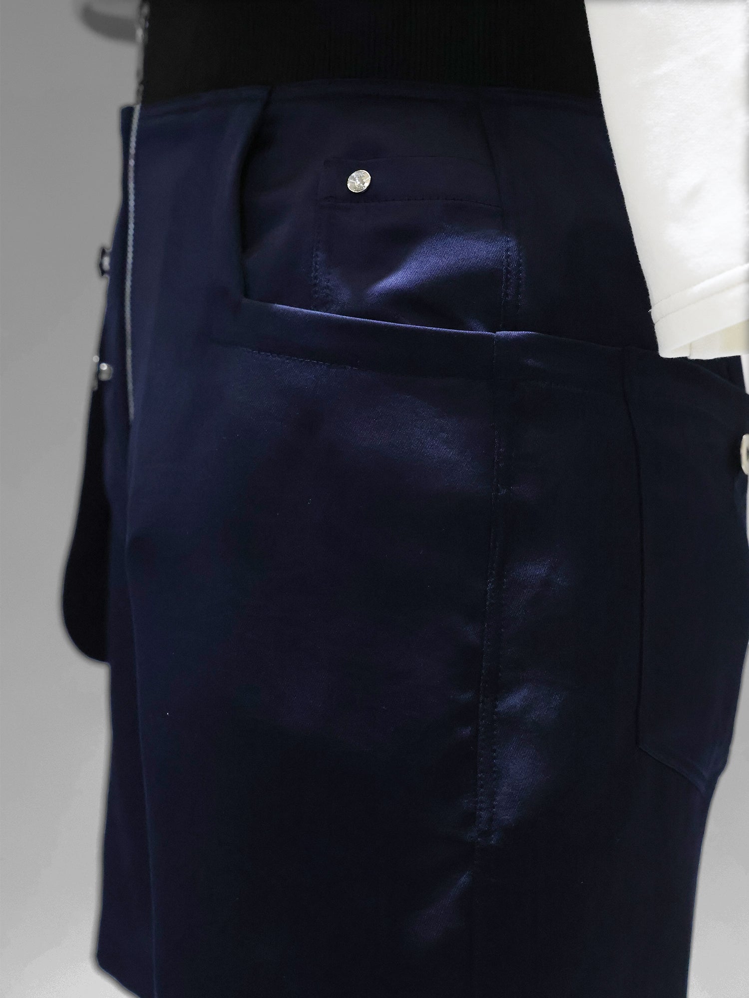 STARRY WHITE / MIDNIGHT BLUE SATIN FUTURISTIC SHORTS