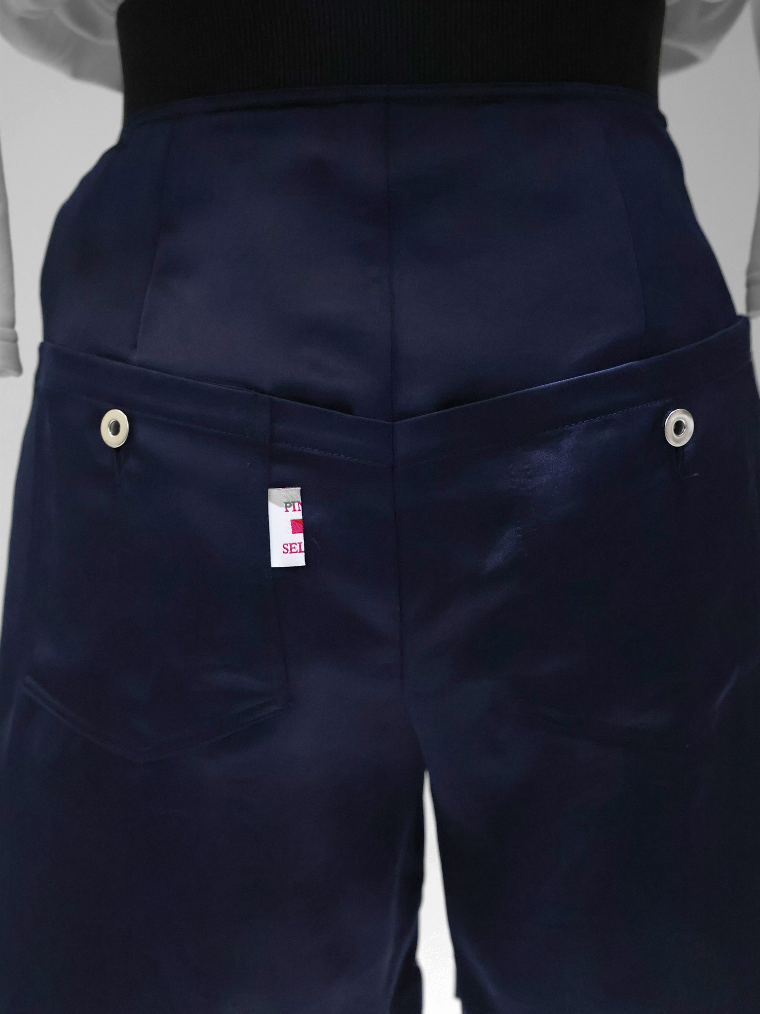 STARRY WHITE / MIDNIGHT BLUE SATIN FUTURISTIC SHORTS