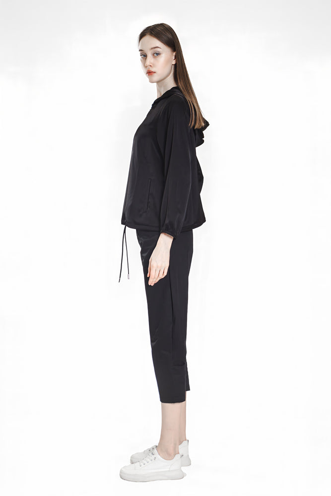 
                  
                    BLACK / MOCHA SATIN HOODED CASUAL JACKET
                  
                