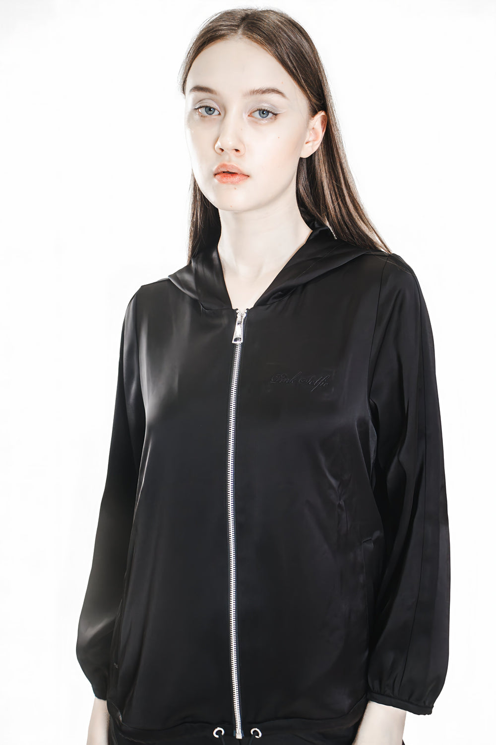 BLACK / MOCHA SATIN HOODED CASUAL JACKET