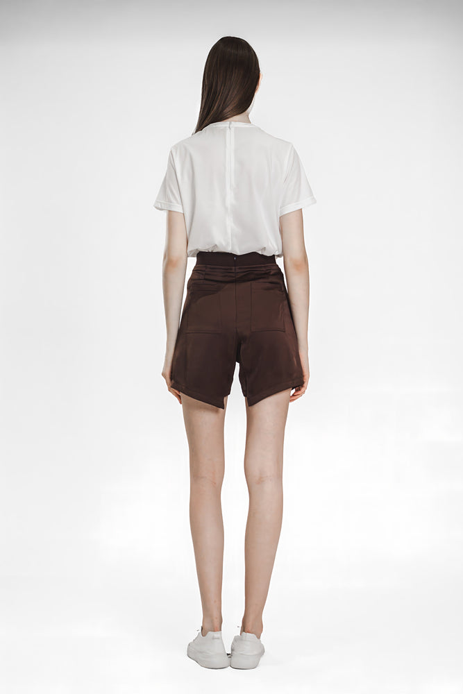 
                  
                    BLACK / MOCHA SATIN SHORTS
                  
                