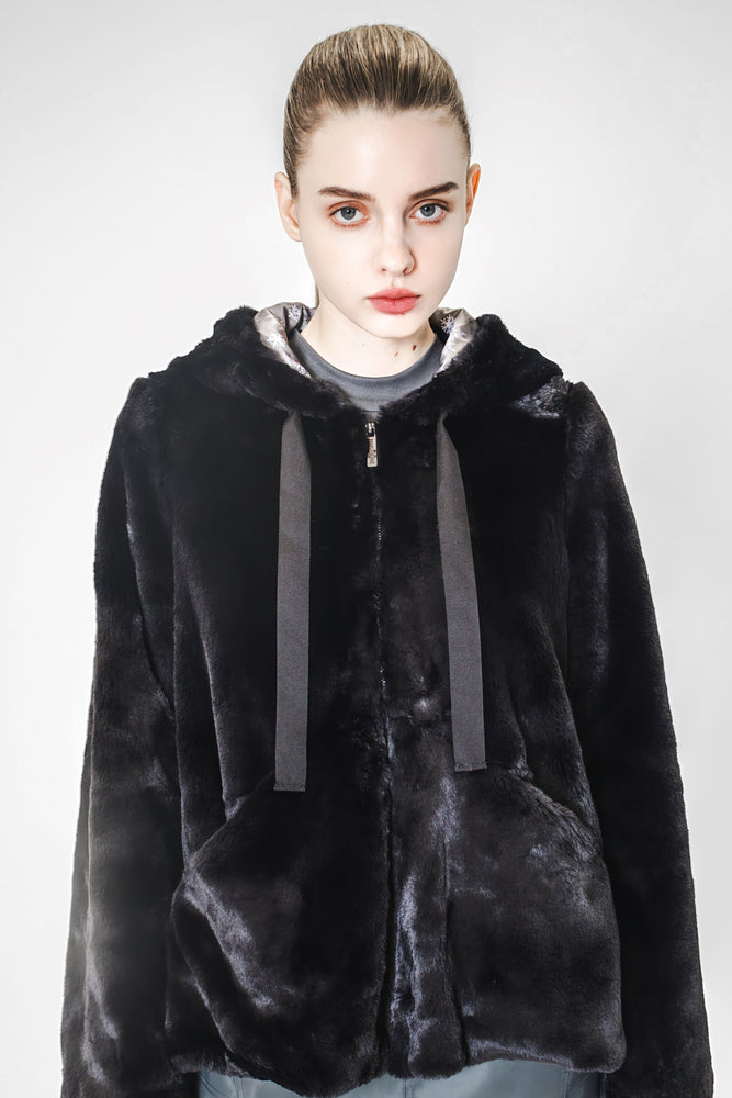 
                  
                    BLACK/WHITE RABBIT FUR COAT
                  
                