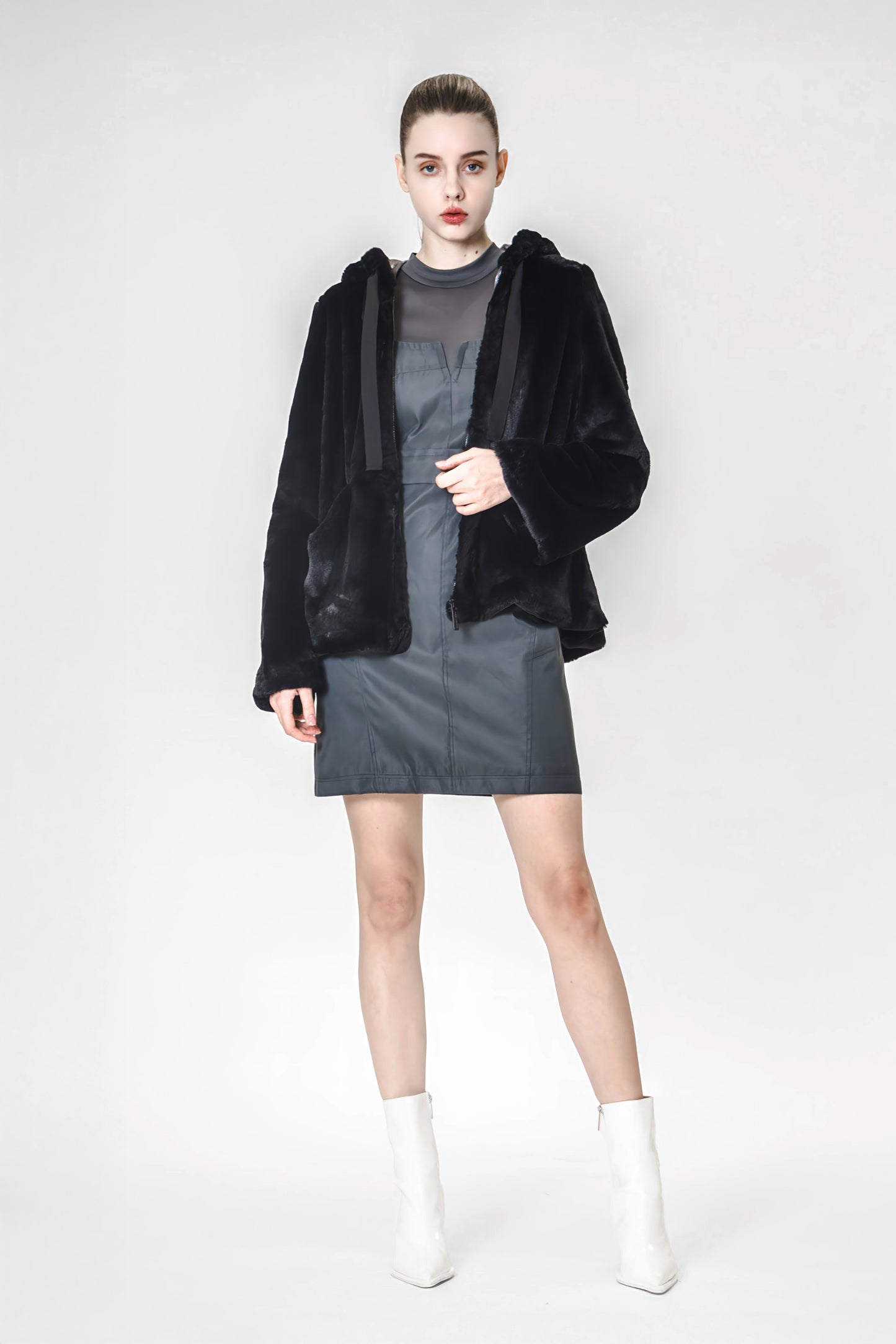 
                  
                    BLACK/WHITE RABBIT FUR COAT
                  
                