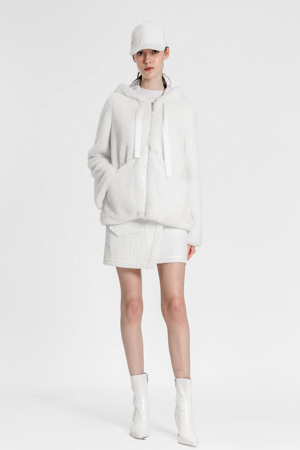 BLACK/WHITE RABBIT FUR COAT