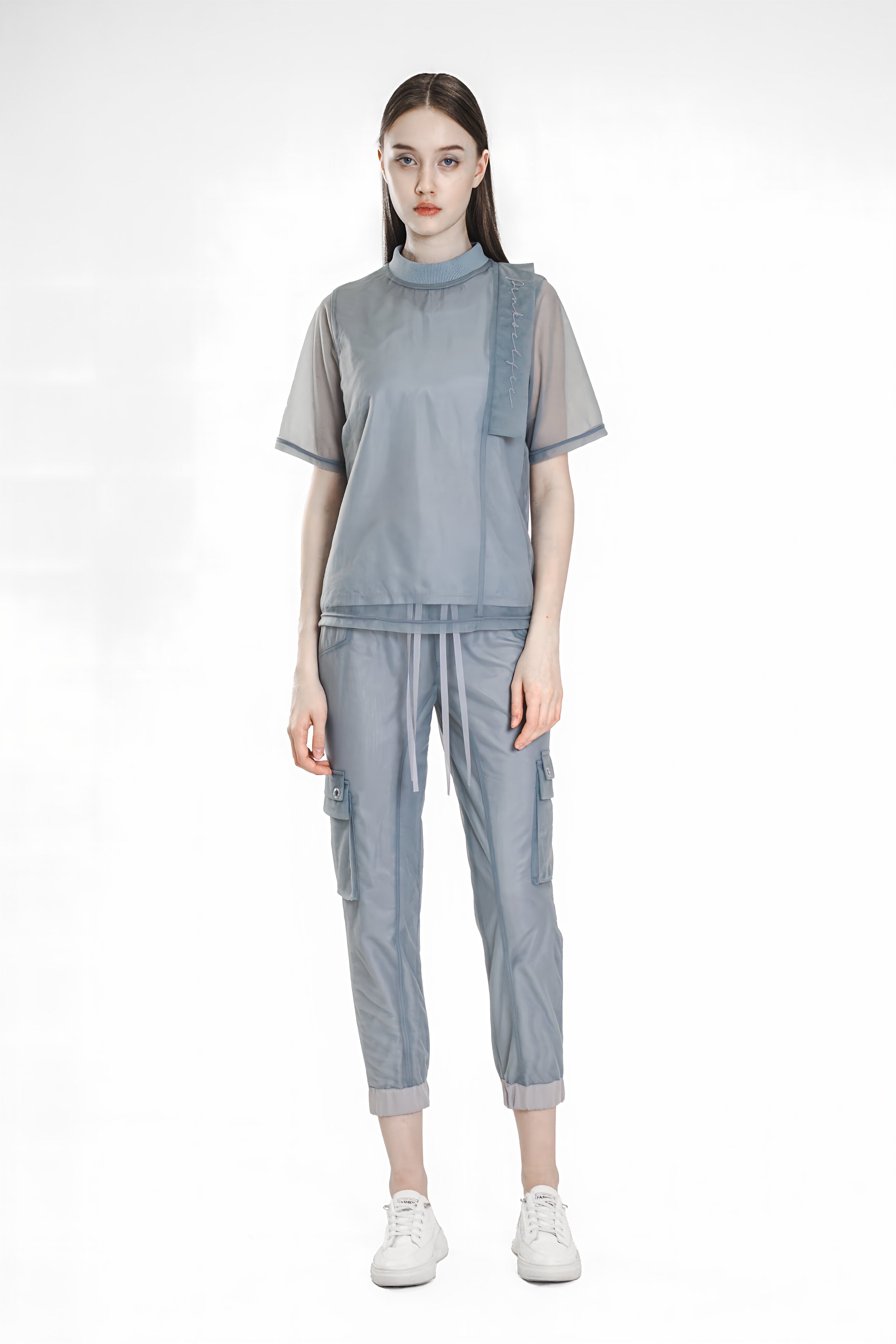 BLUE/BEIGE MESH SHORT SLEEVE LONG TEE