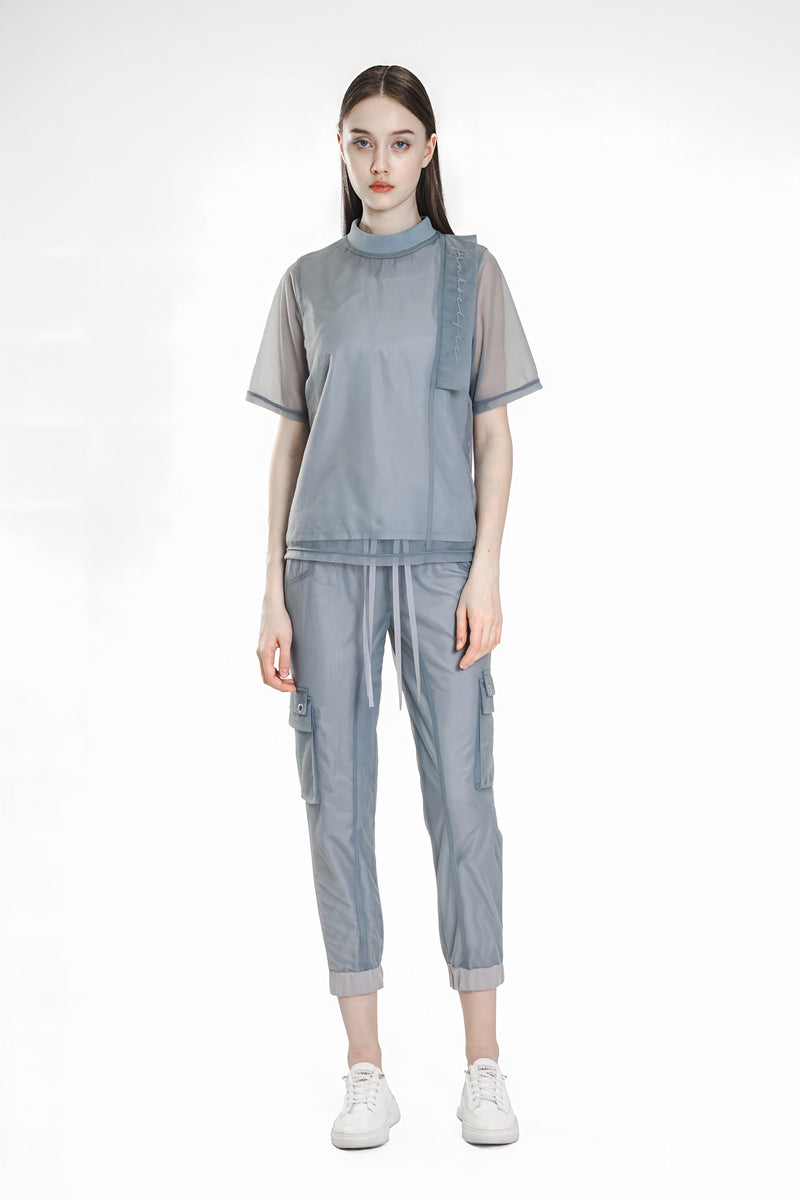 PINK/BLUE MESH CASUAL SLIM PANTS