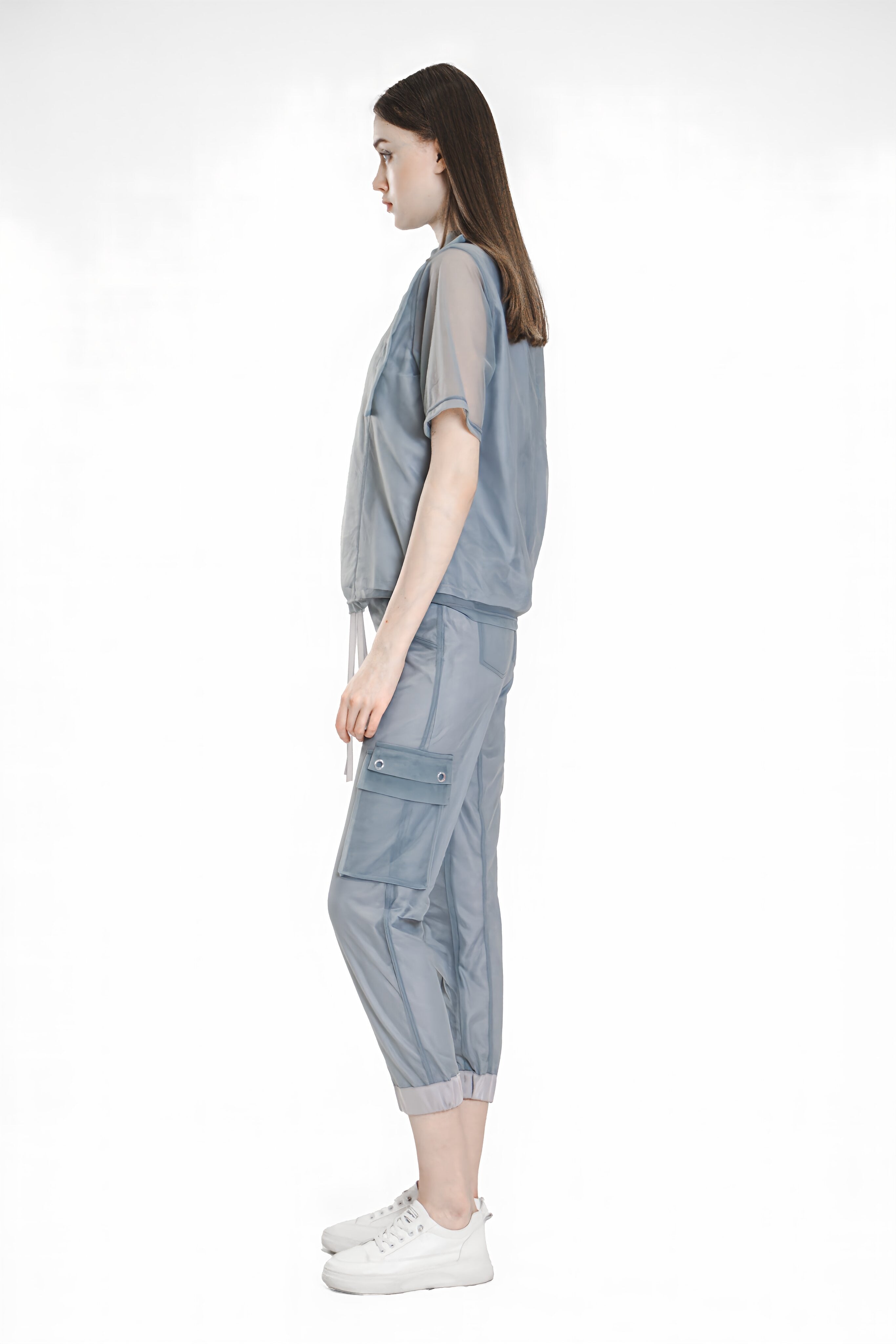 BLUE/BEIGE MESH SHORT SLEEVE LONG TEE
