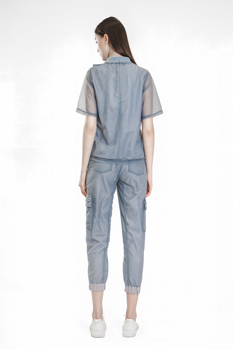 PINK/BLUE MESH CASUAL SLIM PANTS