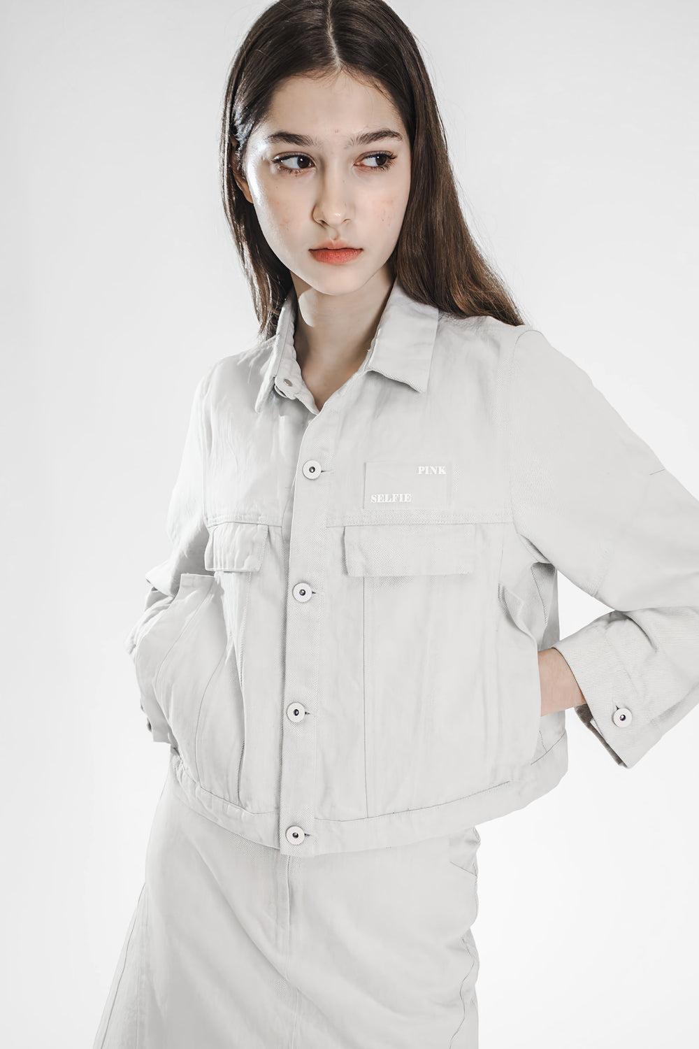 BRIGHT WHITE DENIM MID-LENGTH JACKET