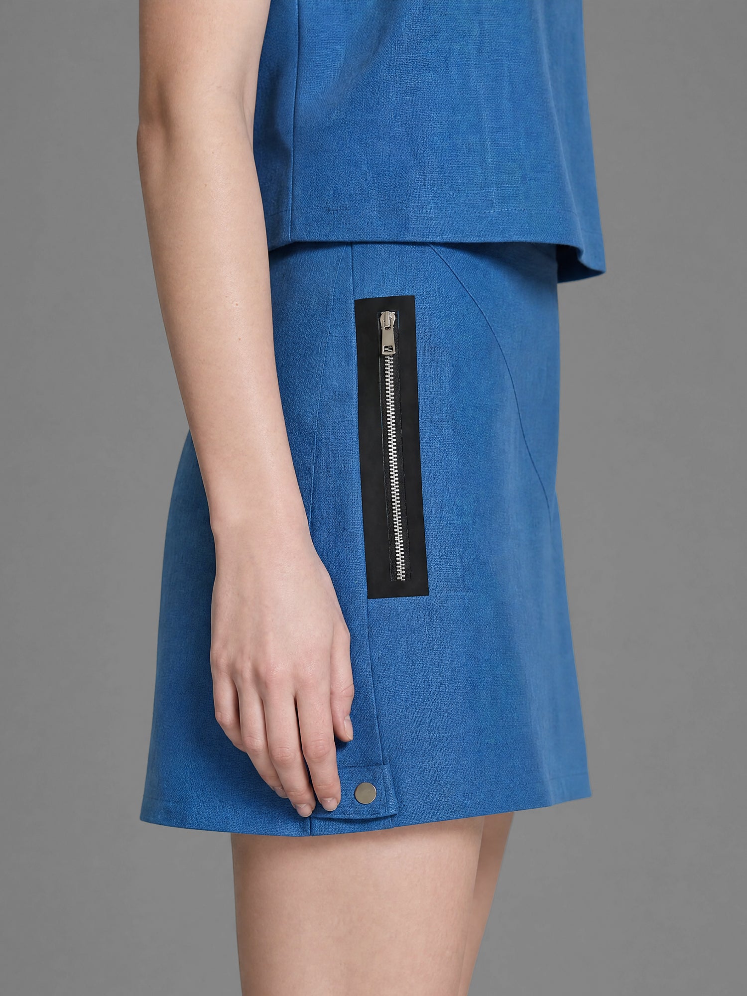 SAPPHIRE BLUE/MISTY ORCHID PINK LINEN A-LINE MINI SKIRT