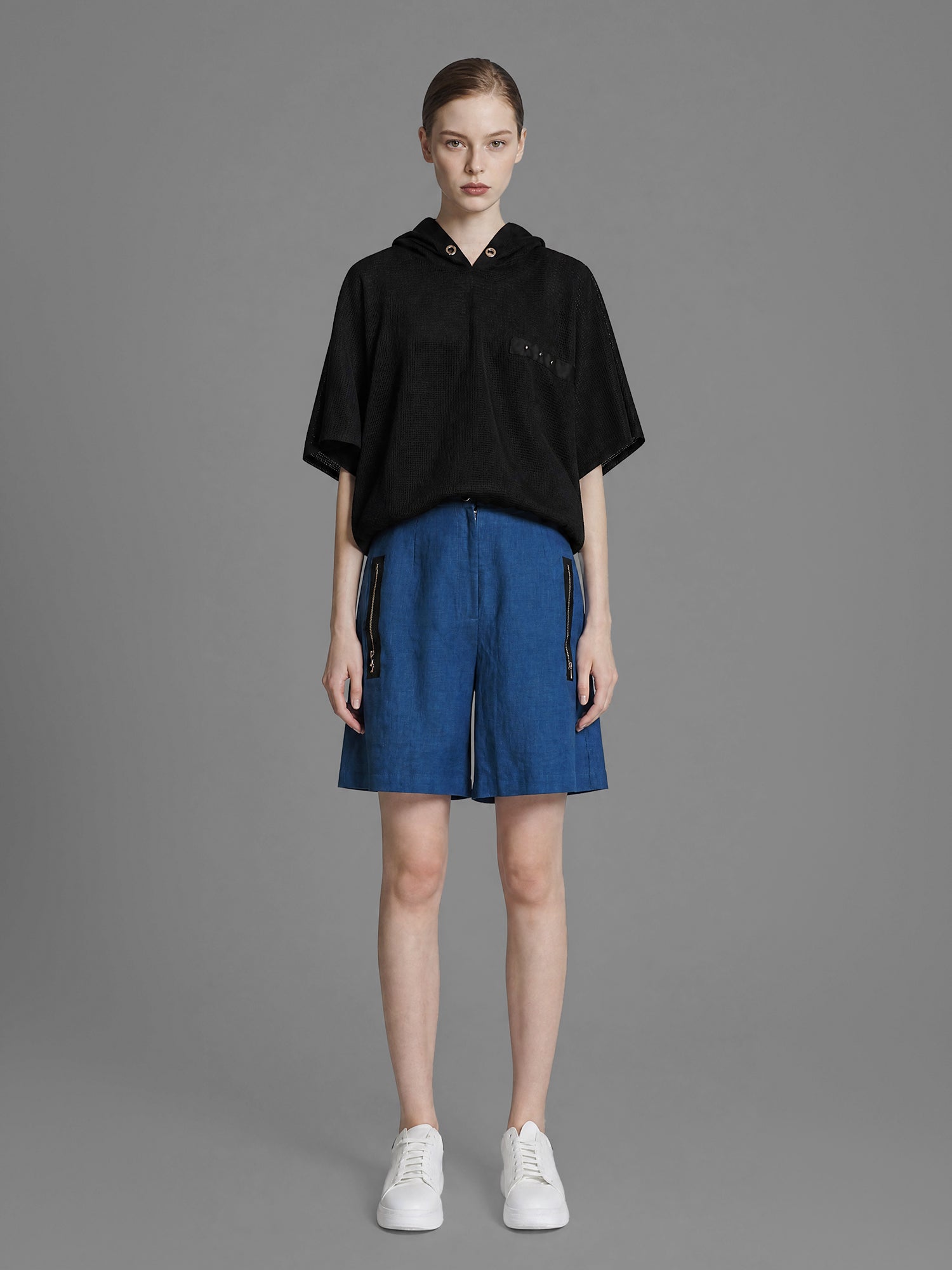 SAPPHIRE BLUE/MISTY ORCHID PINK LINEN BERMUDA SHORTS