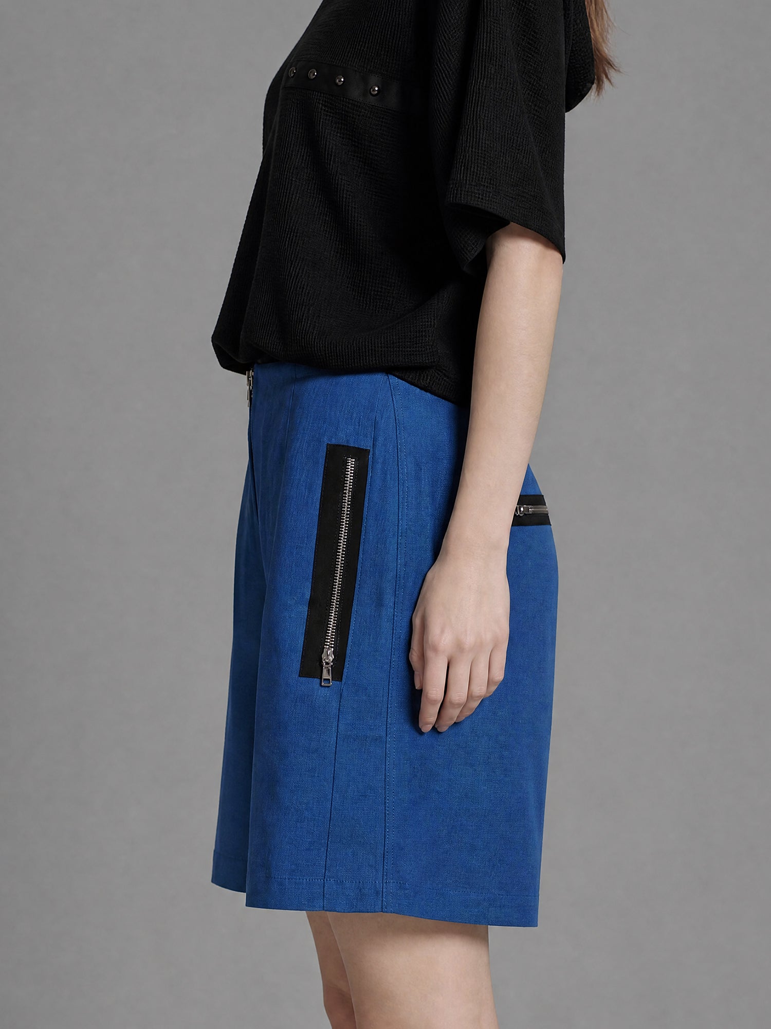 SAPPHIRE BLUE/MISTY ORCHID PINK LINEN BERMUDA SHORTS
