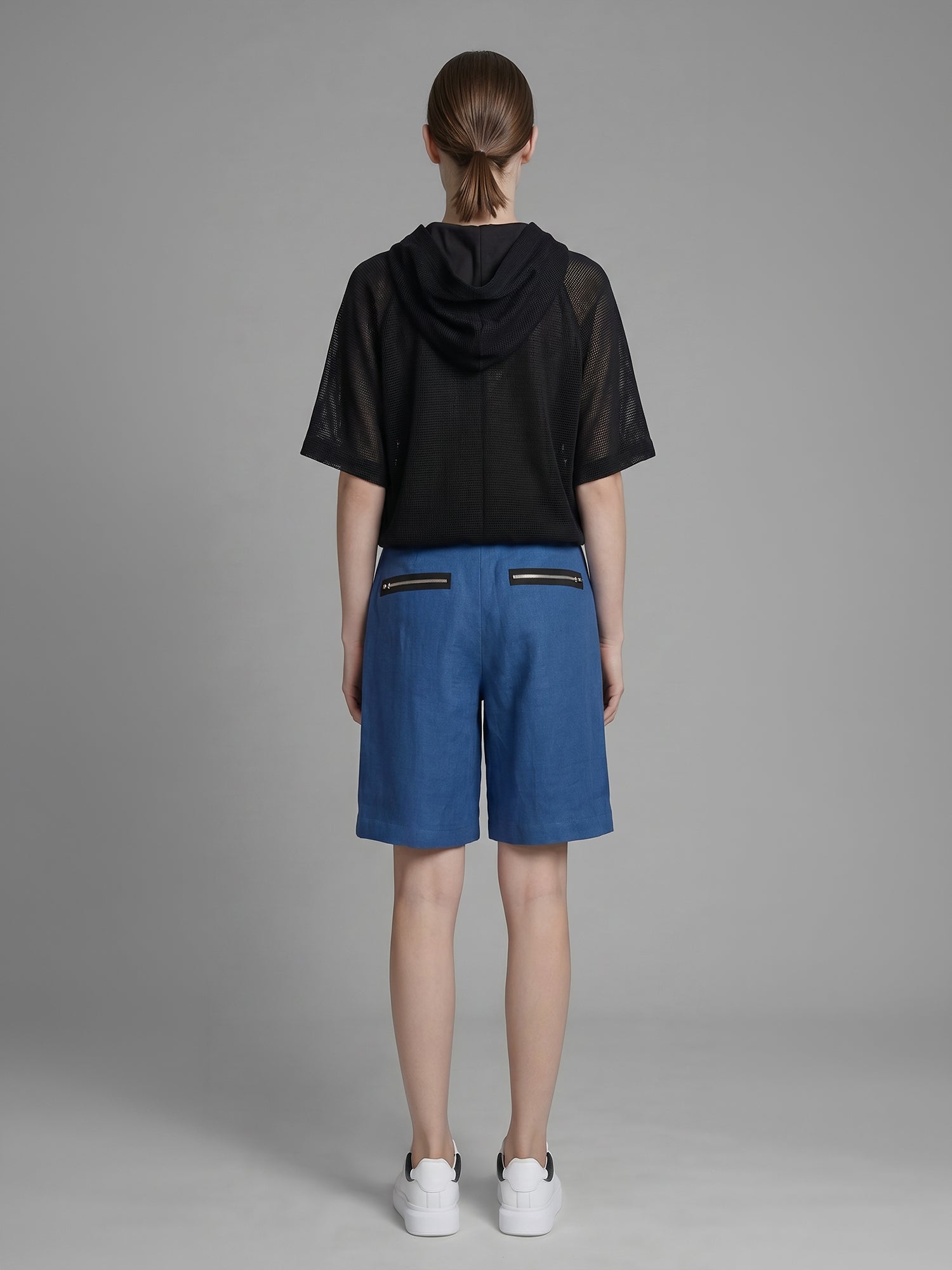 SAPPHIRE BLUE/MISTY ORCHID PINK LINEN BERMUDA SHORTS