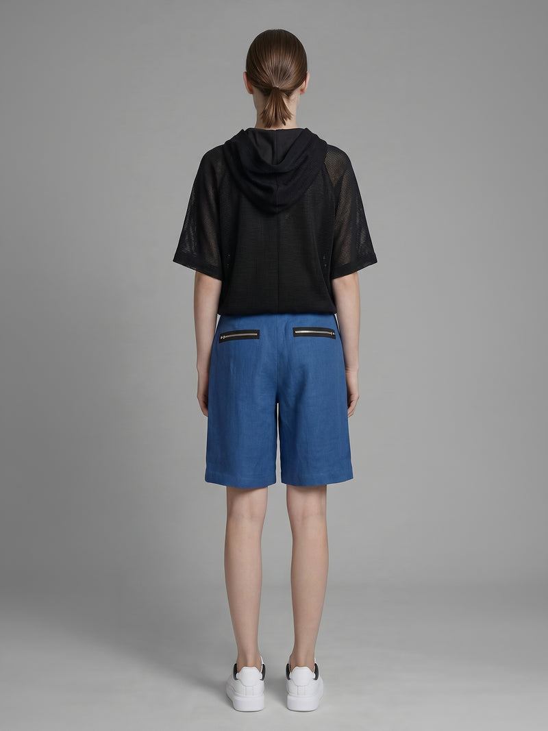 SAPPHIRE BLUE/MISTY ORCHID PINK LINEN BERMUDA SHORTS