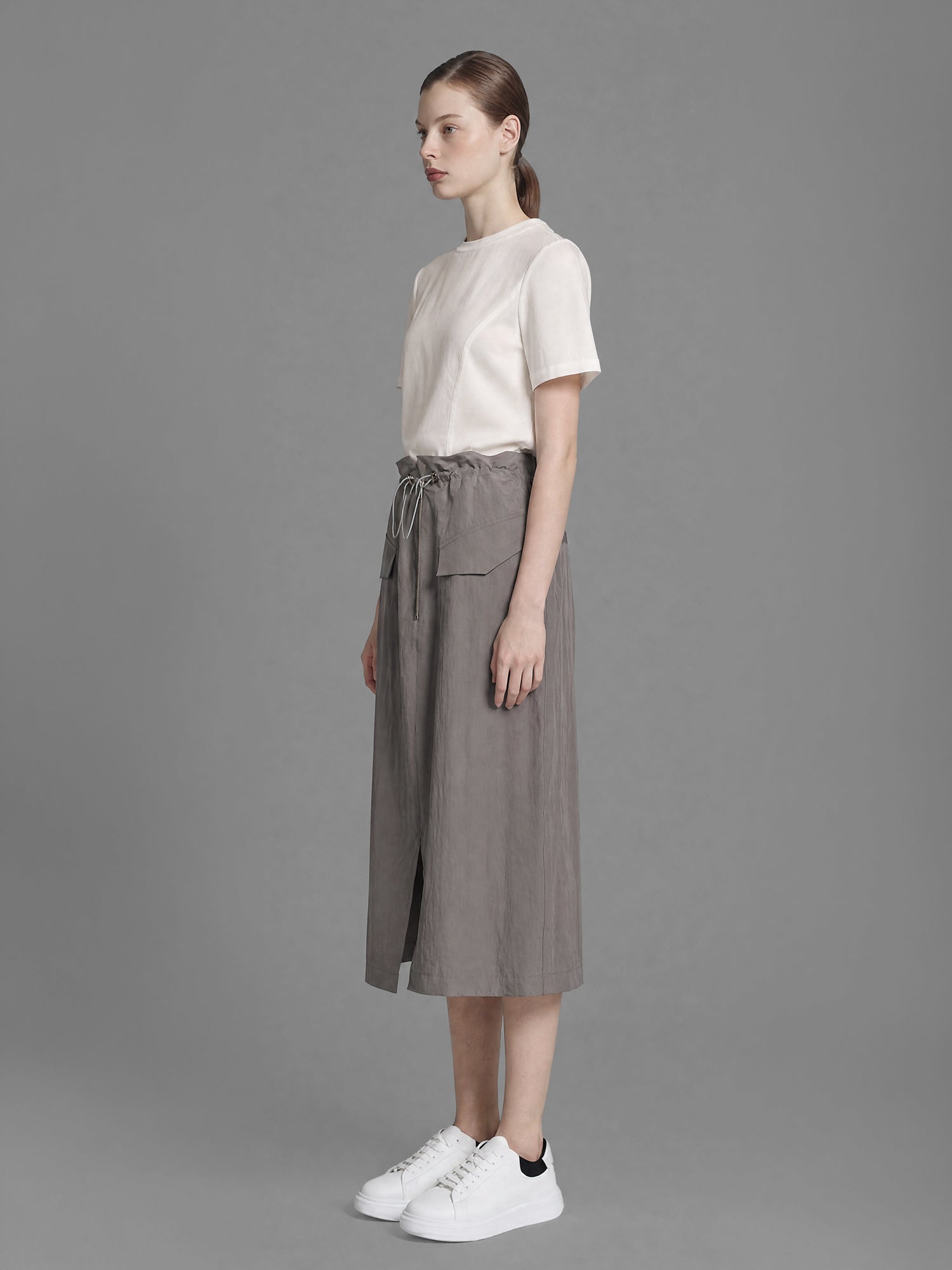 CLASSIC BLACK/MIDNIGHT GRAY CASUAL TRENCH LONG SKIRT