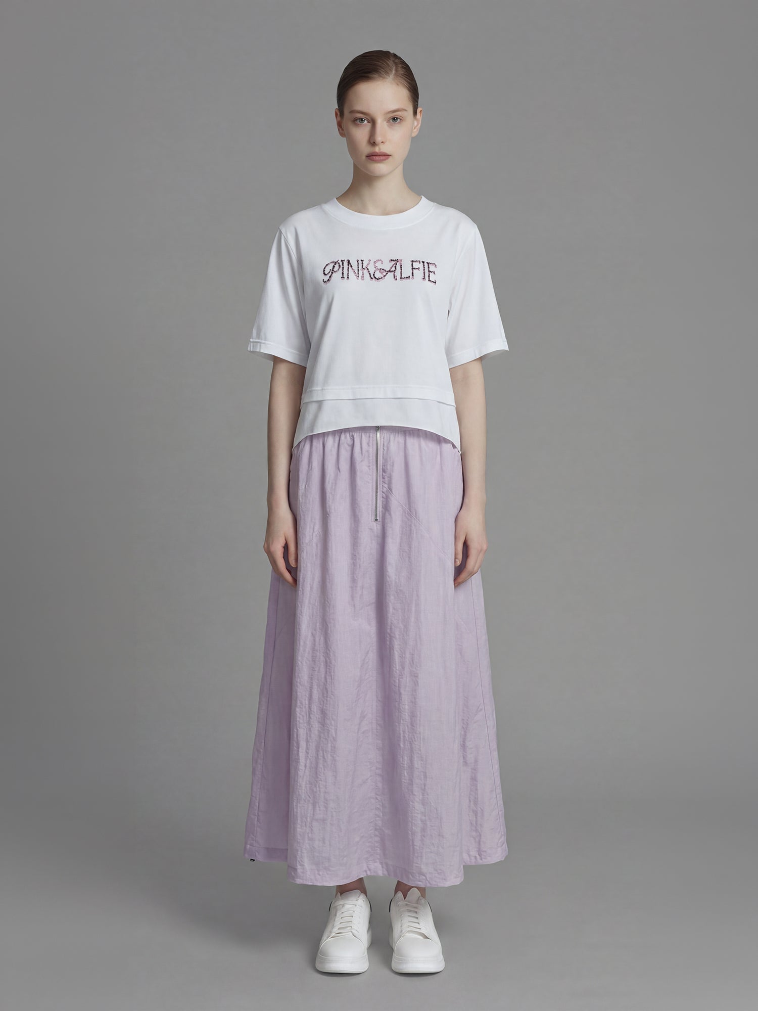 ICE BLUE / SOFT BLUSH PINK CASUAL TRENCH LONG SKIRT