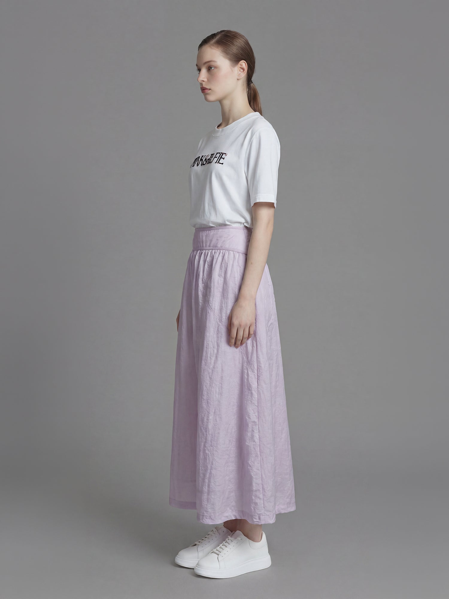 ICE BLUE / SOFT BLUSH PINK CASUAL TRENCH LONG SKIRT