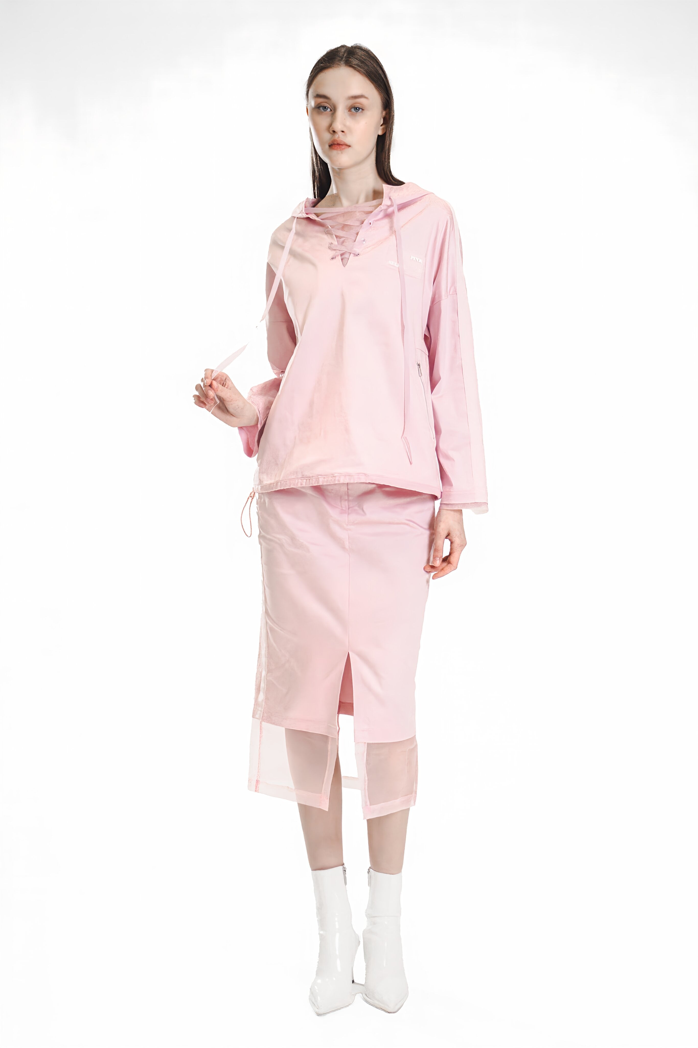 EXTRAORDINARY PINK/BRIGHT WHITE LONG-SLEEVE OVERSIZED HOODIE