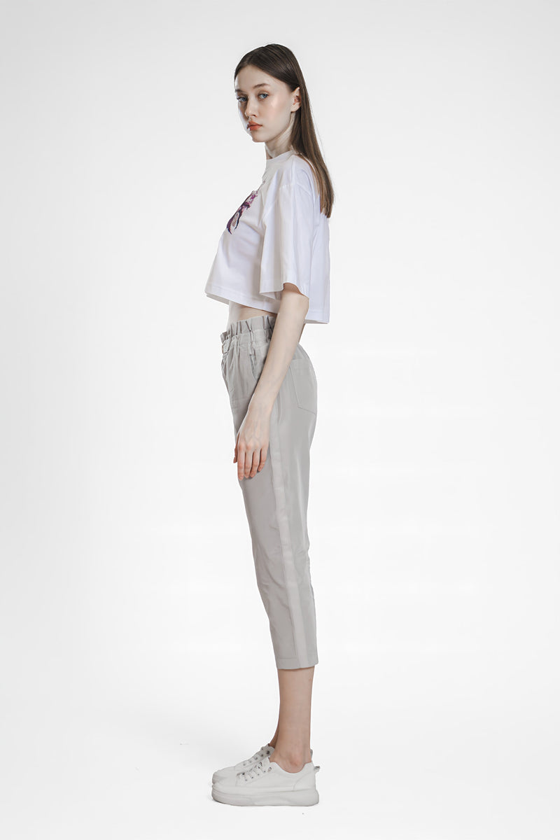 EXTRAORDINARY PINK/FLINT GRAY SLIM-FIT HIGH-WAIST PANTS