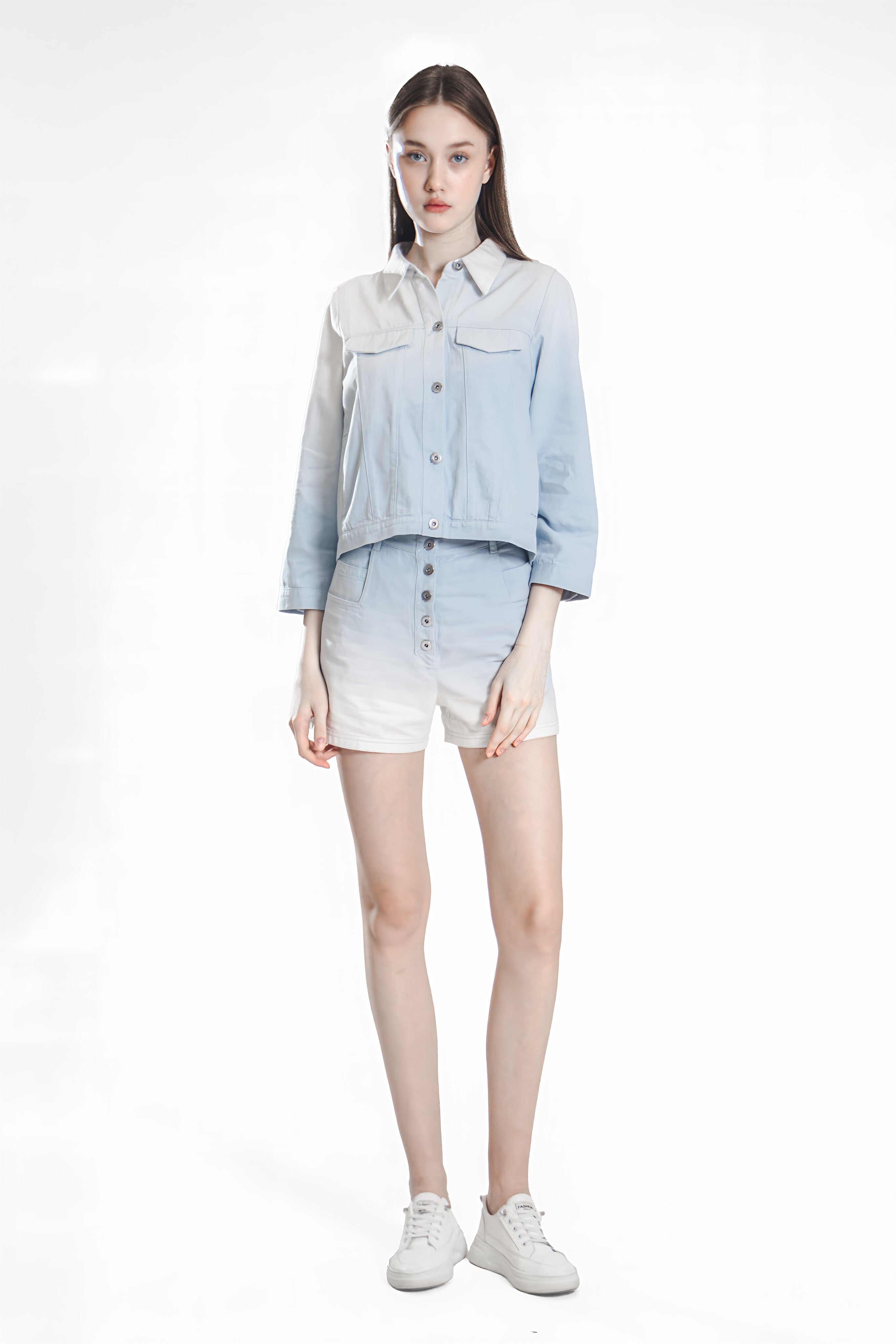 EXTRAORDINARY PINK/ICE BLUE LIGHT SLIM-FIT DENIM SHORTS