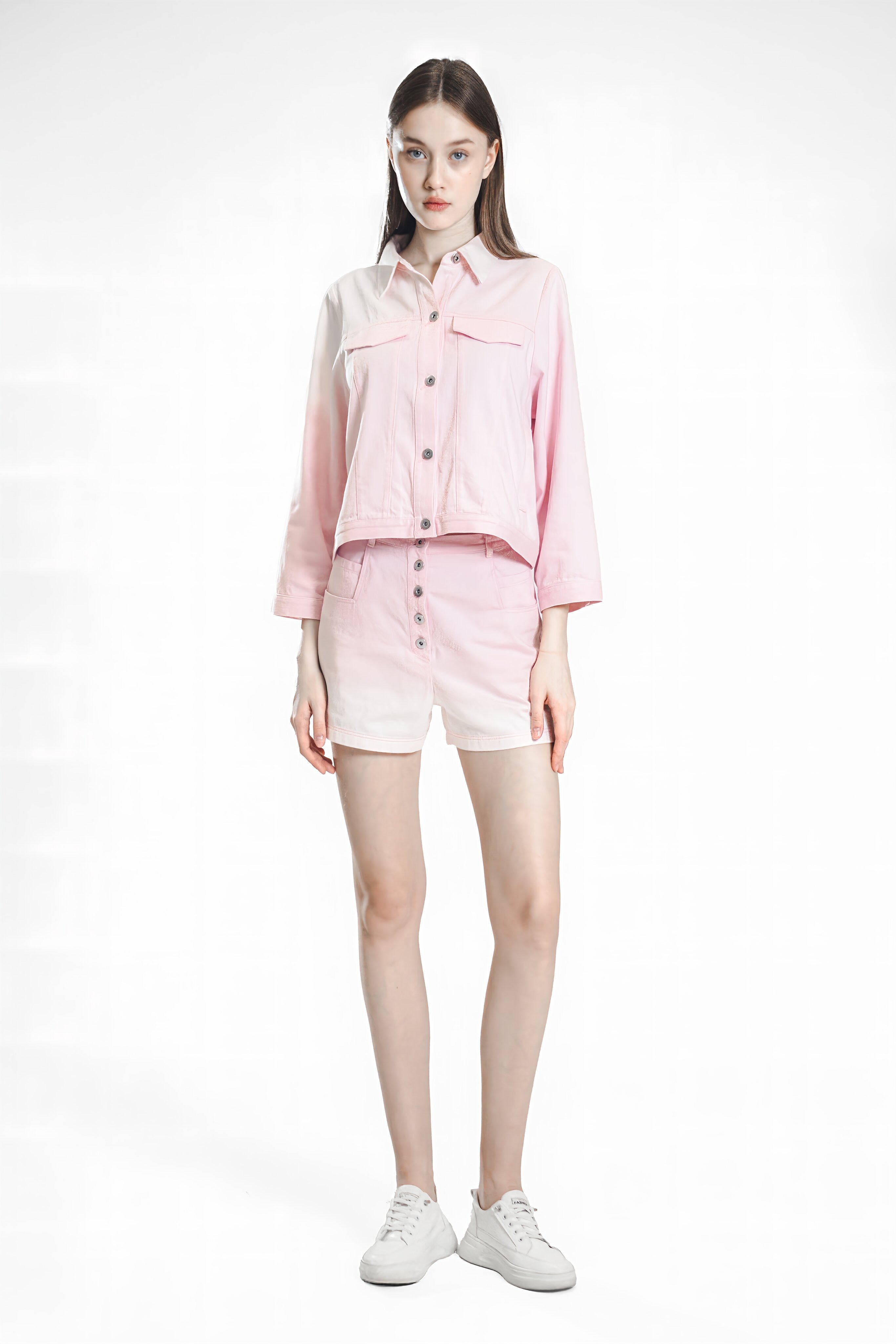 EXTRAORDINARY PINK/ICE BLUE LIGHT SLIM-FIT DENIM SHORTS