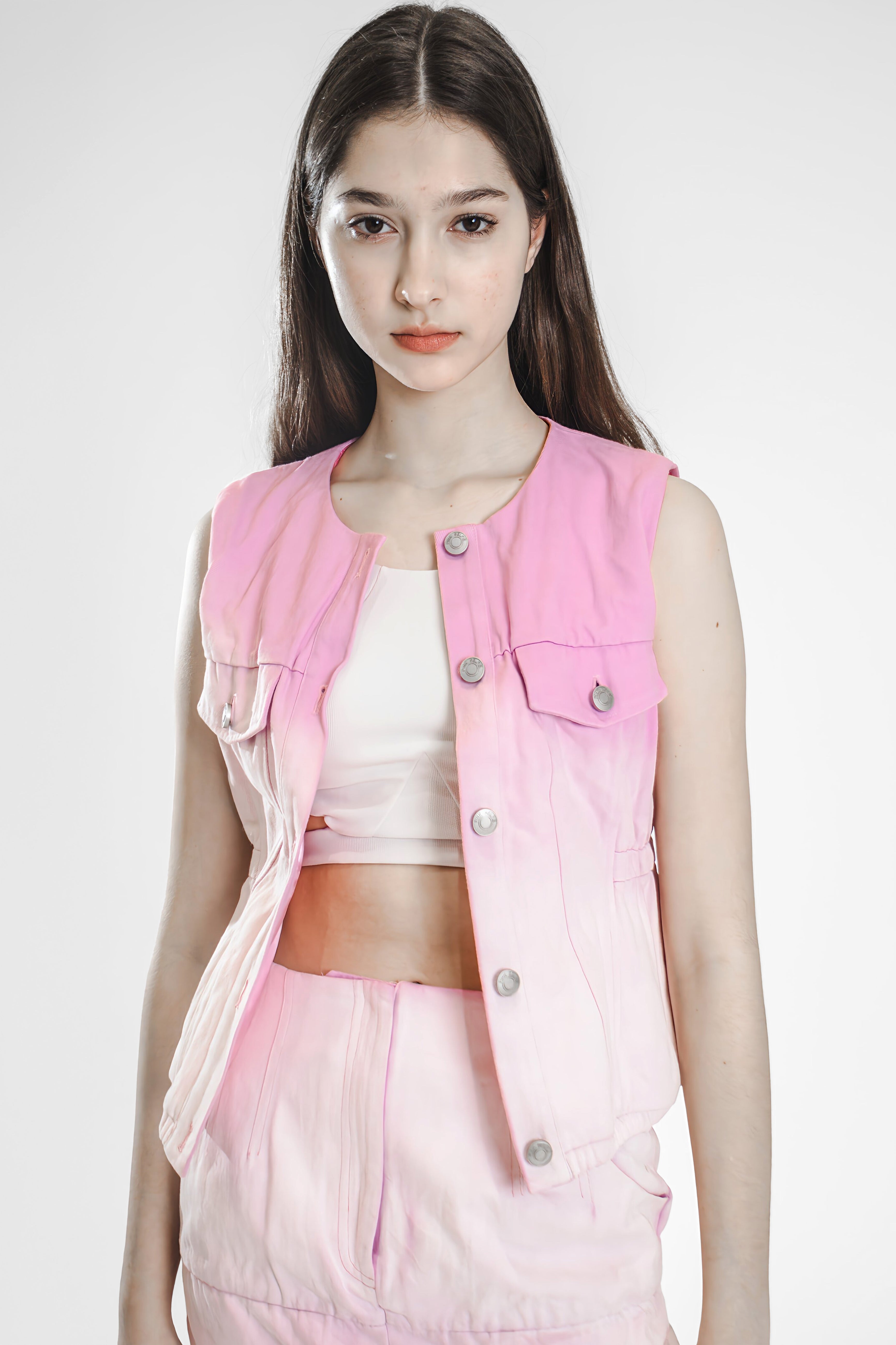 EXTRAORDINARY PINK / ICE BLUE QUILTED DENIM VEST