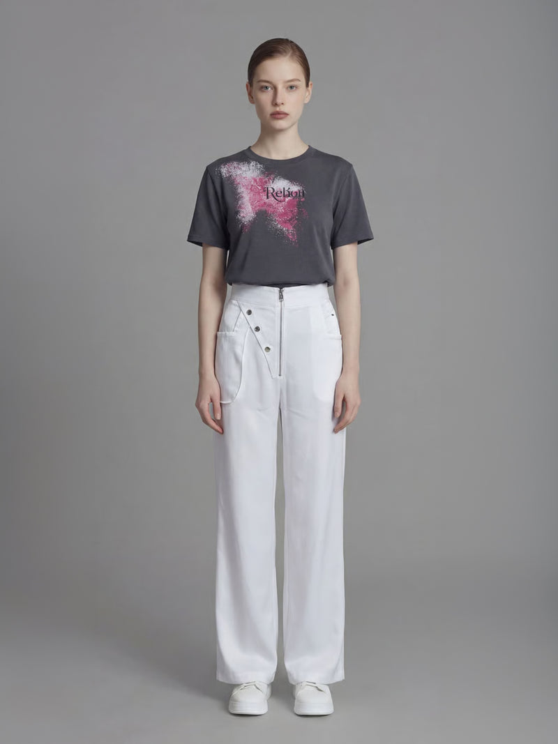 STARRY WHITE / MIDNIGHT BLUE SATEEN FUTURISTIC PANTS