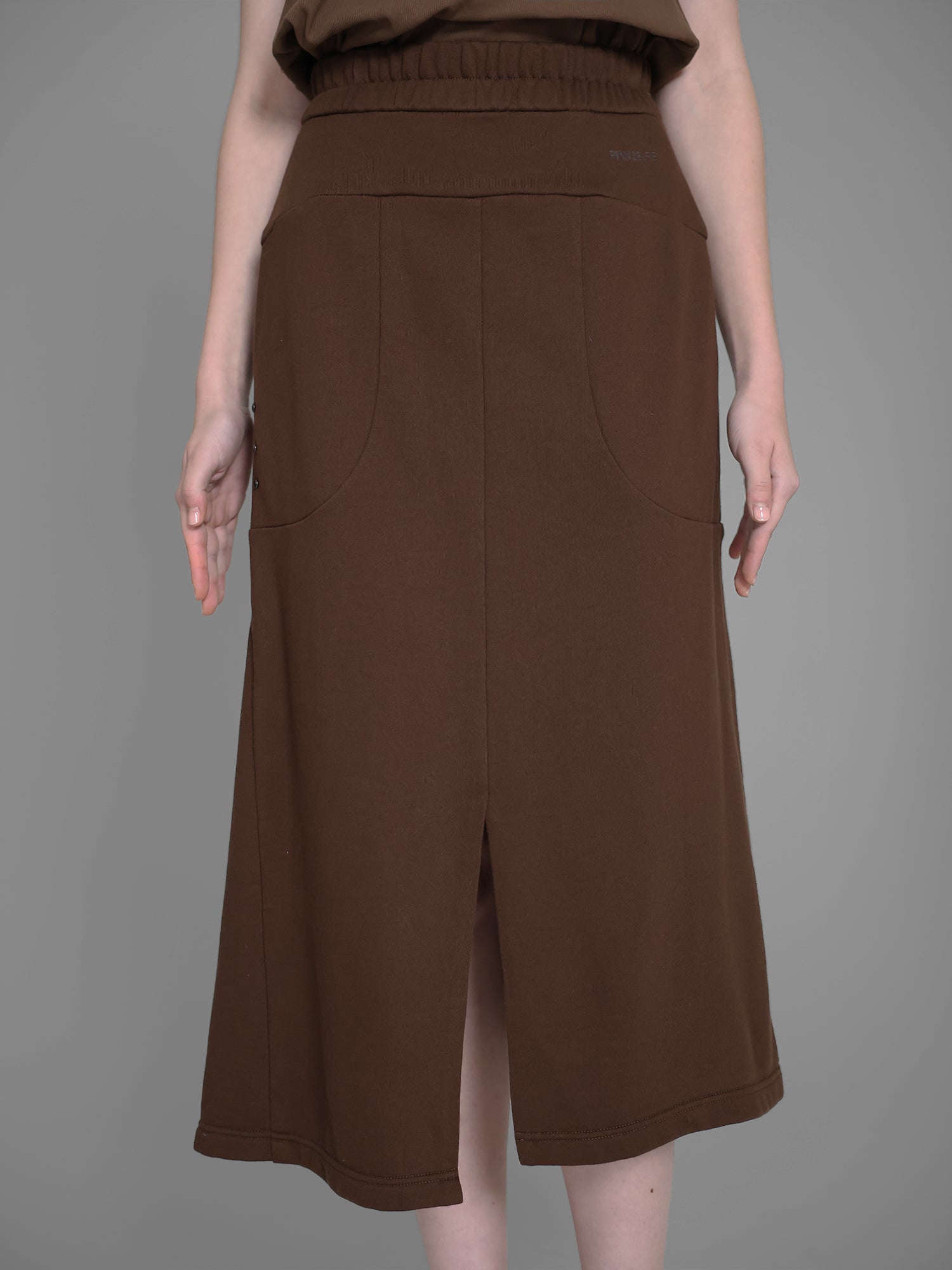 COOL MIST GREY / WARM TAUPE SWEATSHIRT CASUAL MIDI SKIRT