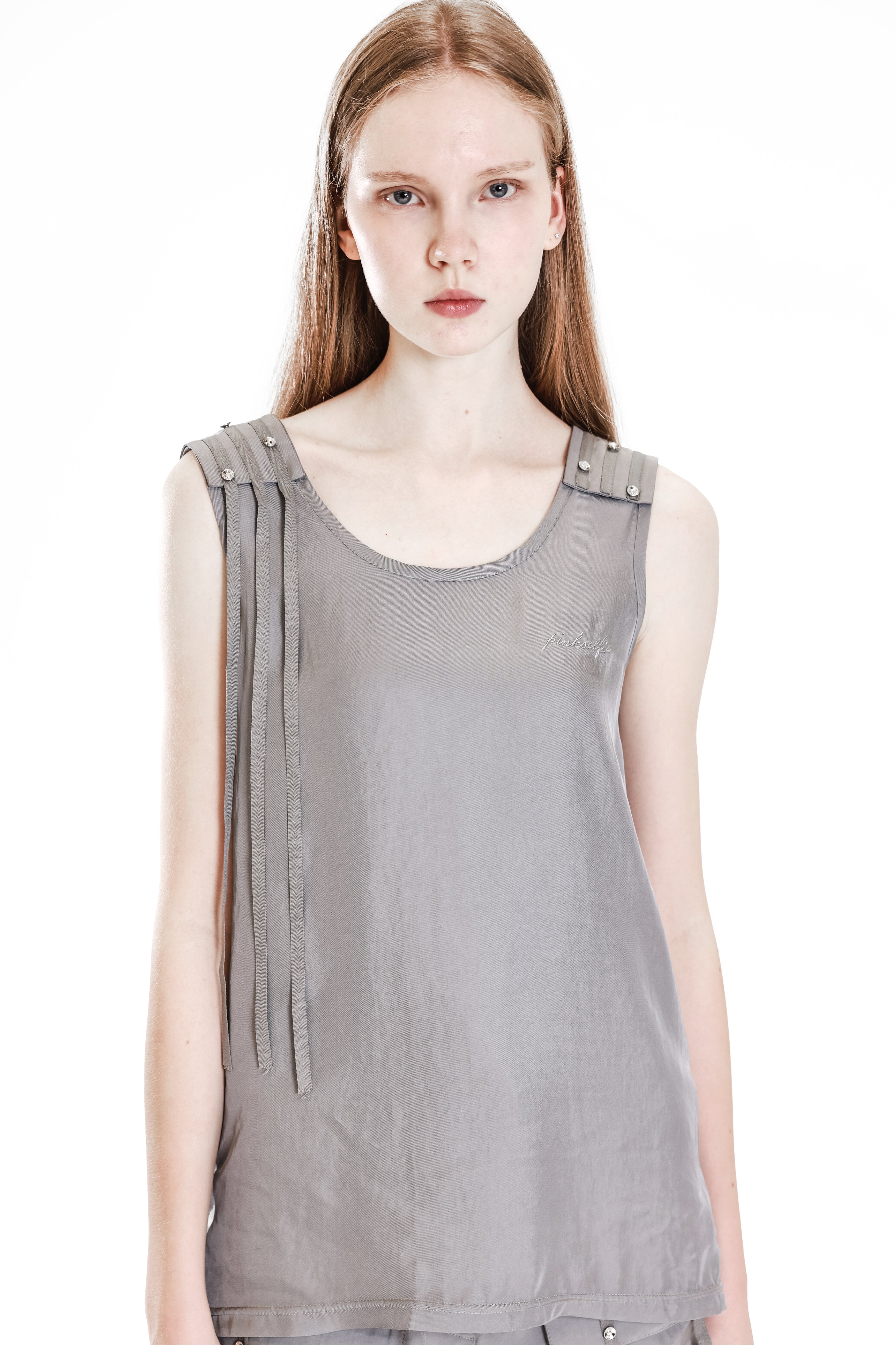 GRAY TRENCH-STYLE LINEN BLEND EMBROIDERED VEST