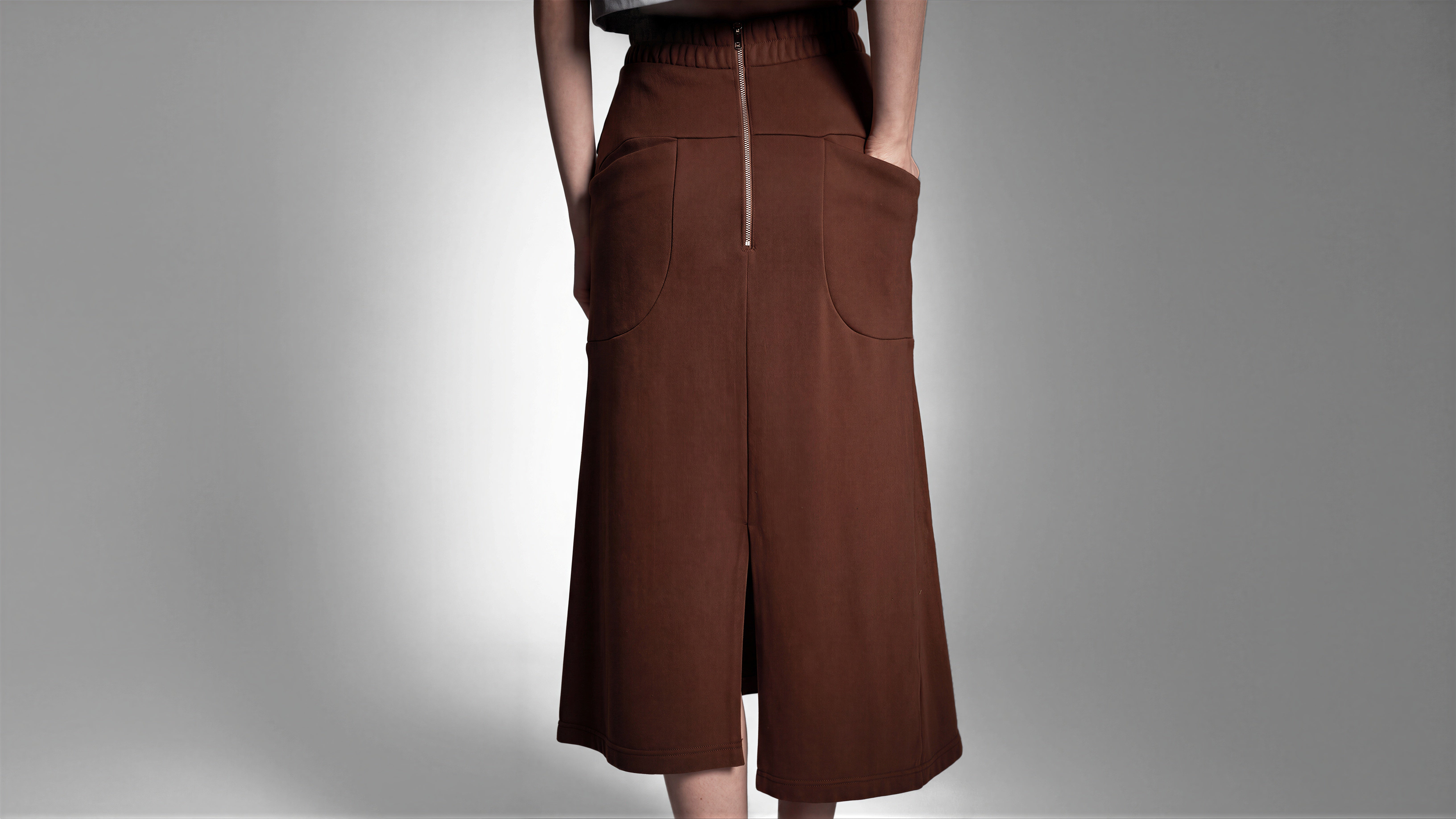 DEEP GREY / BROWN SWEATSHIRT CASUAL MIDI SKIRT