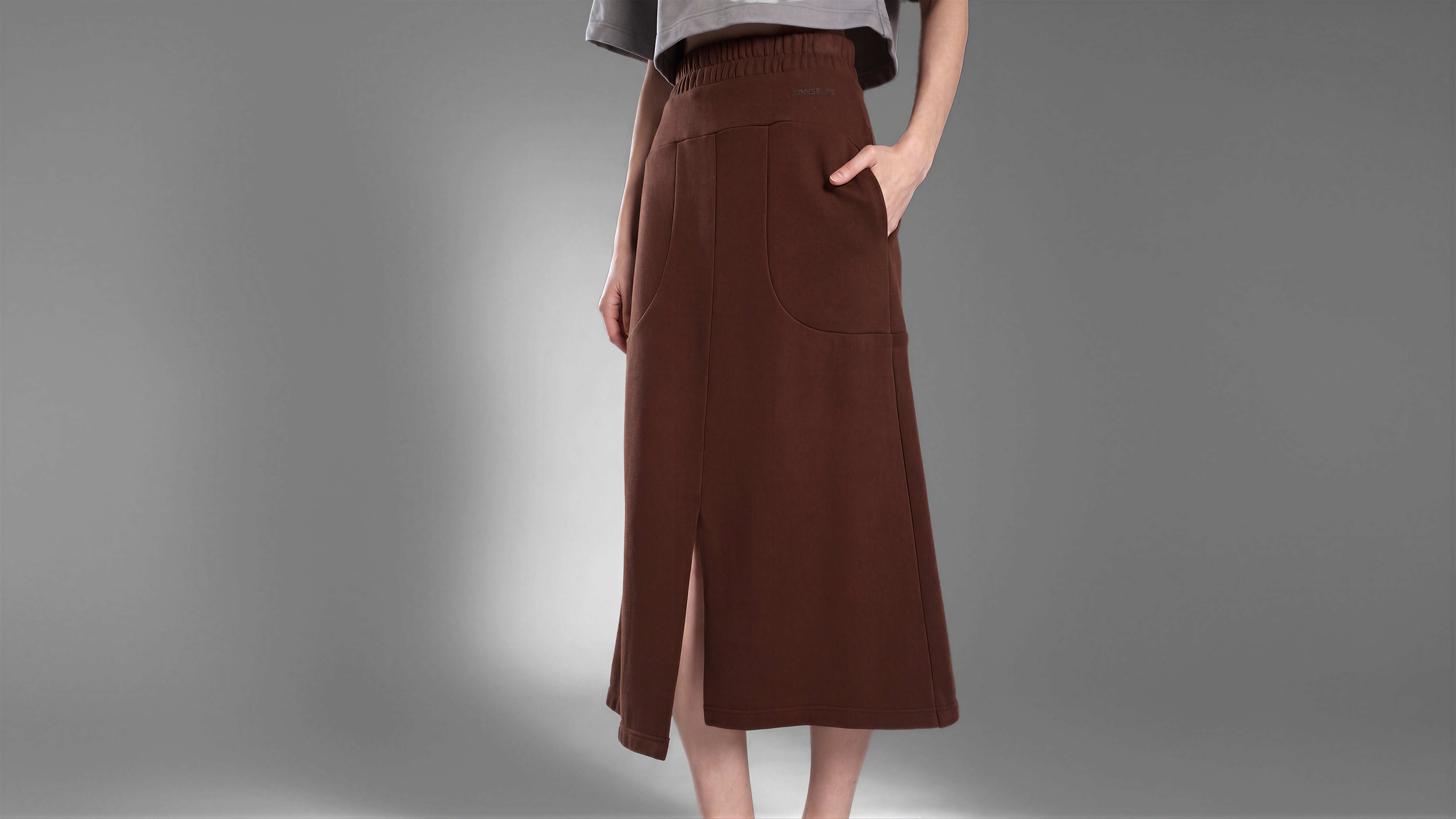 DEEP GREY / BROWN SWEATSHIRT CASUAL MIDI SKIRT