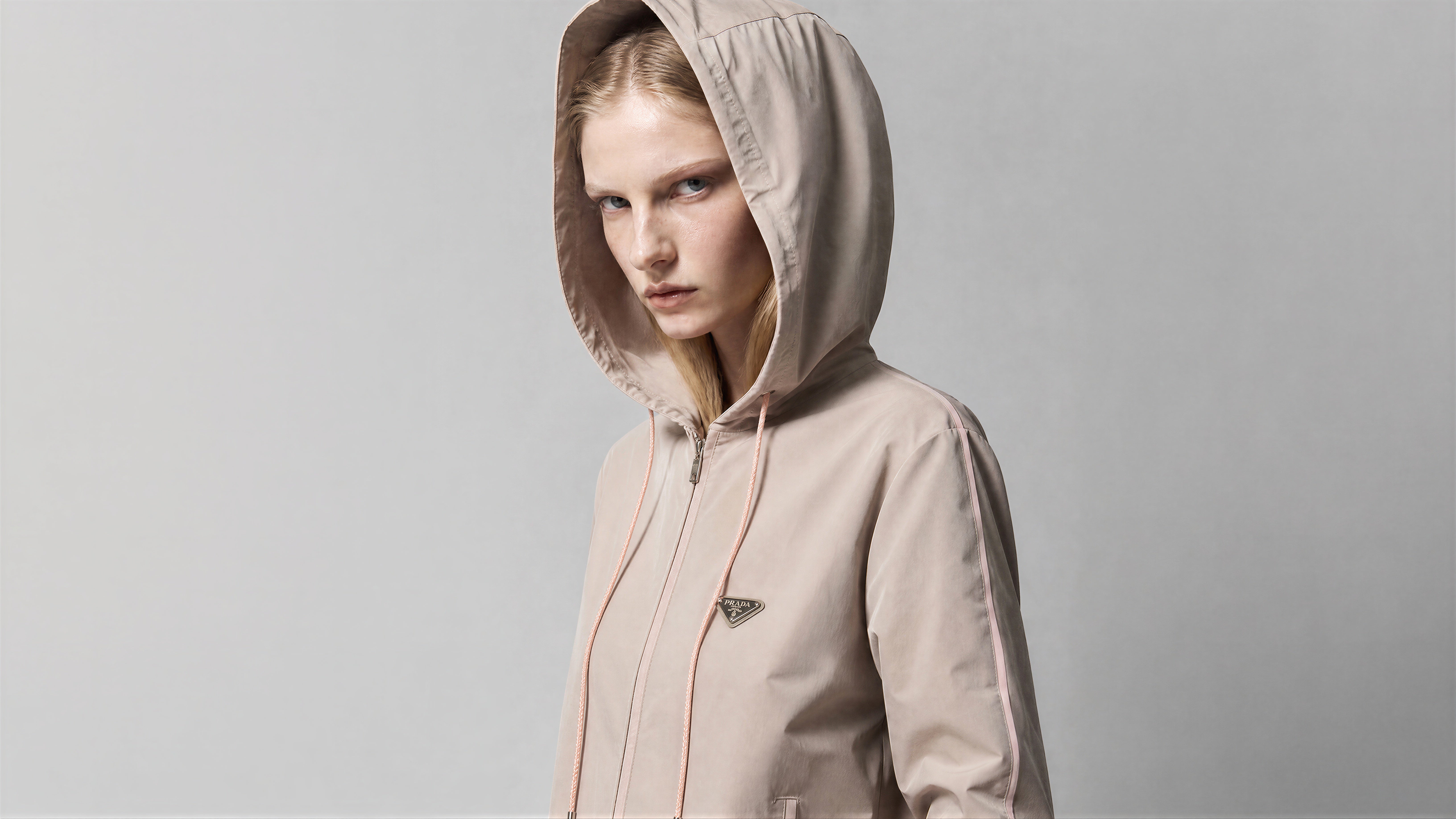 SOFT BLUSH PINK / WARM BEIGE TRENCH CASUAL HOODED JACKET