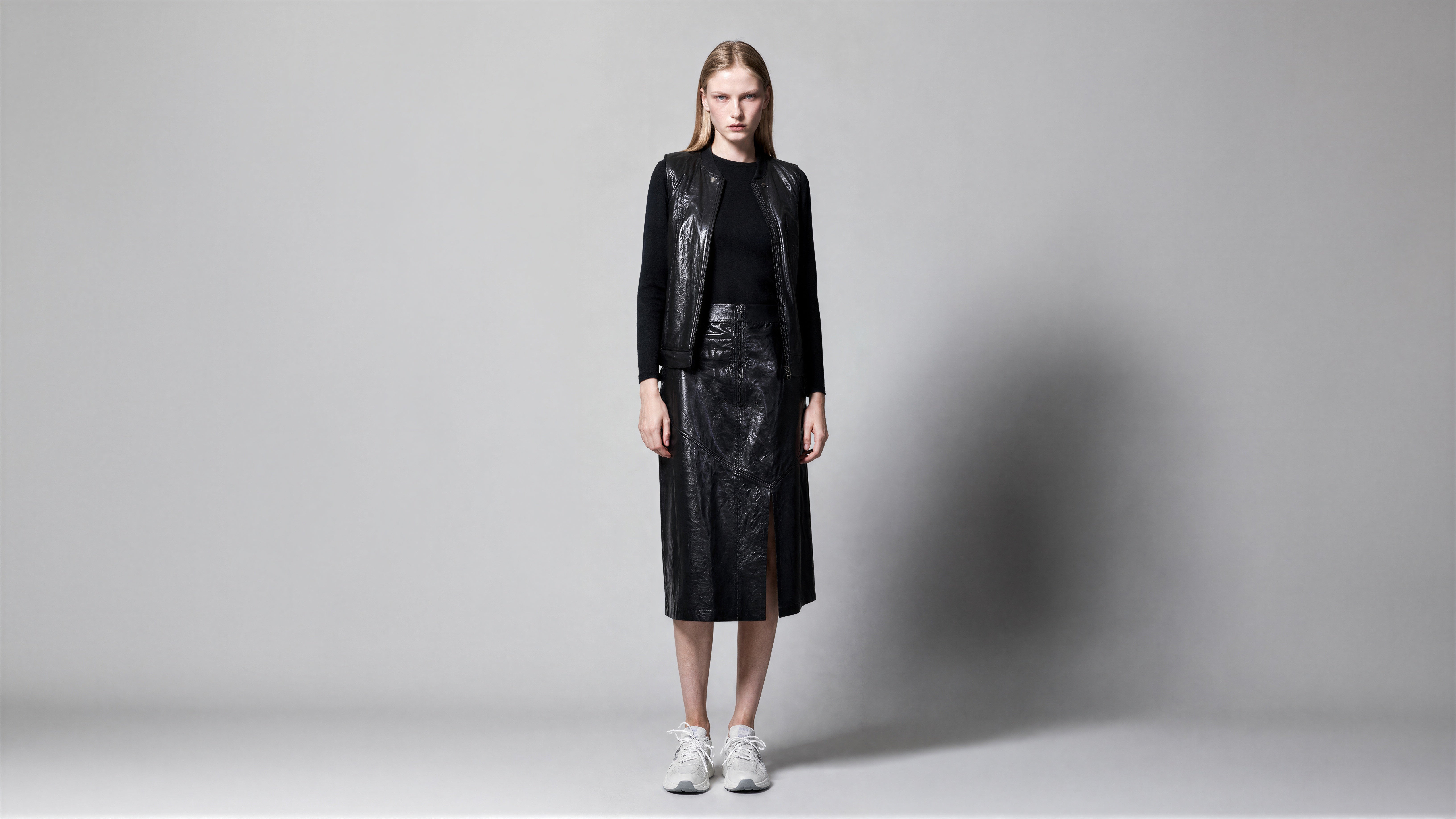 CLASSIC BLACK / DARK CHOCOLATE BROWN LEATHER A-LINE MAXI SKIRT