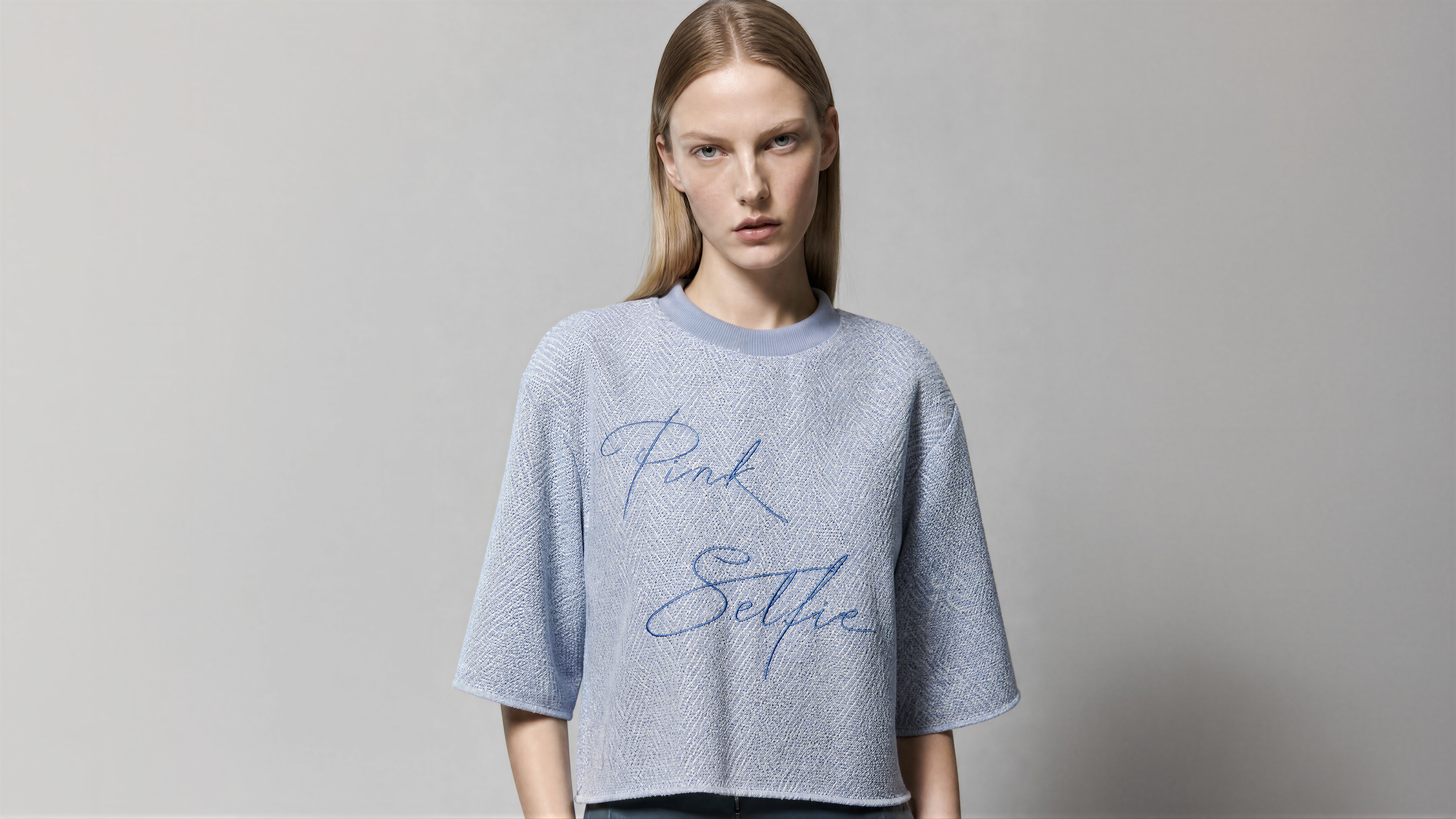 ICE BLUE / STARLIGHT PINK WOOL-BLEND TOP