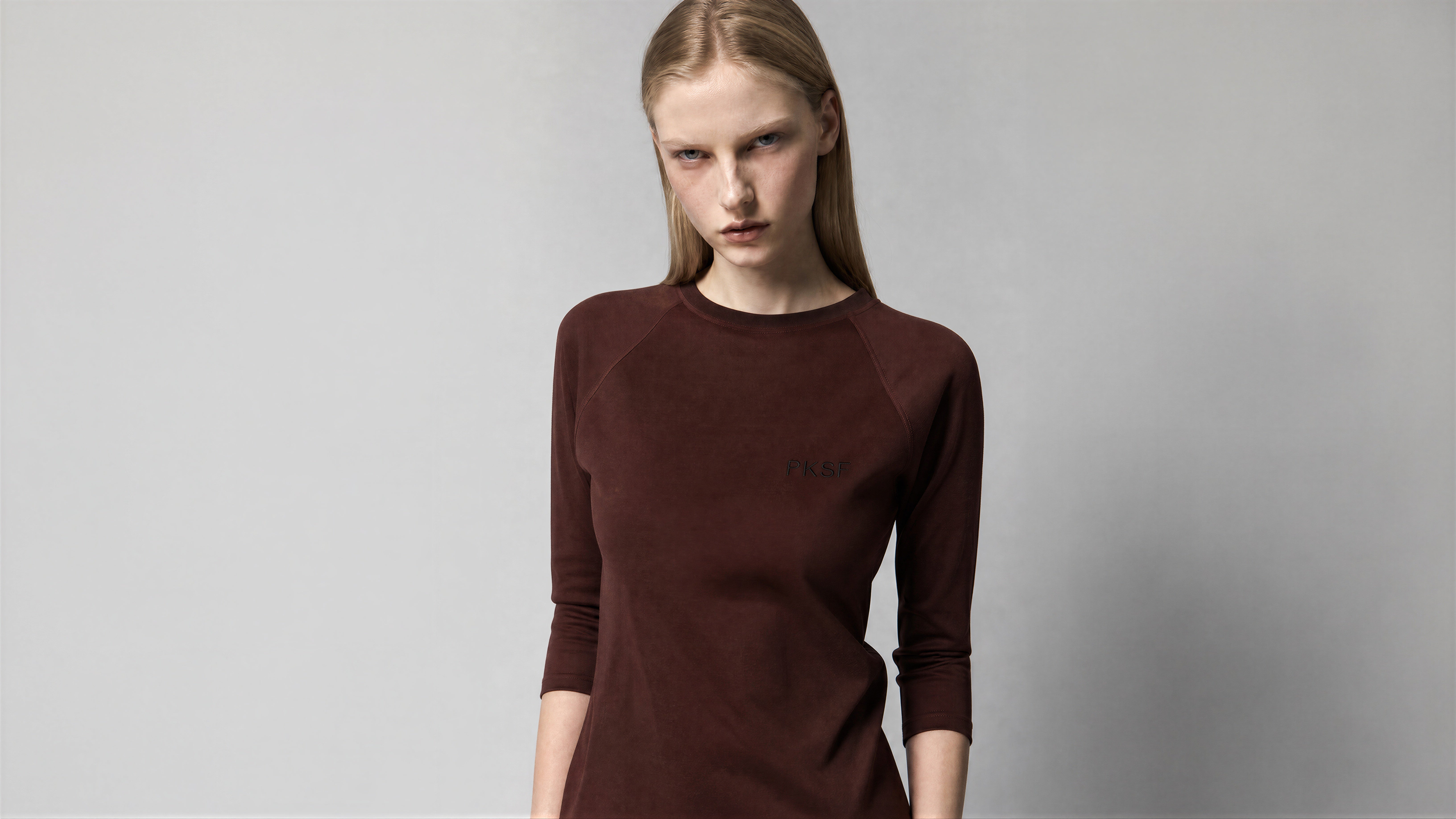 NAVY BLUE / DEEP BURGUNDY 3/4-SLEEVE LONG T-SHIRT