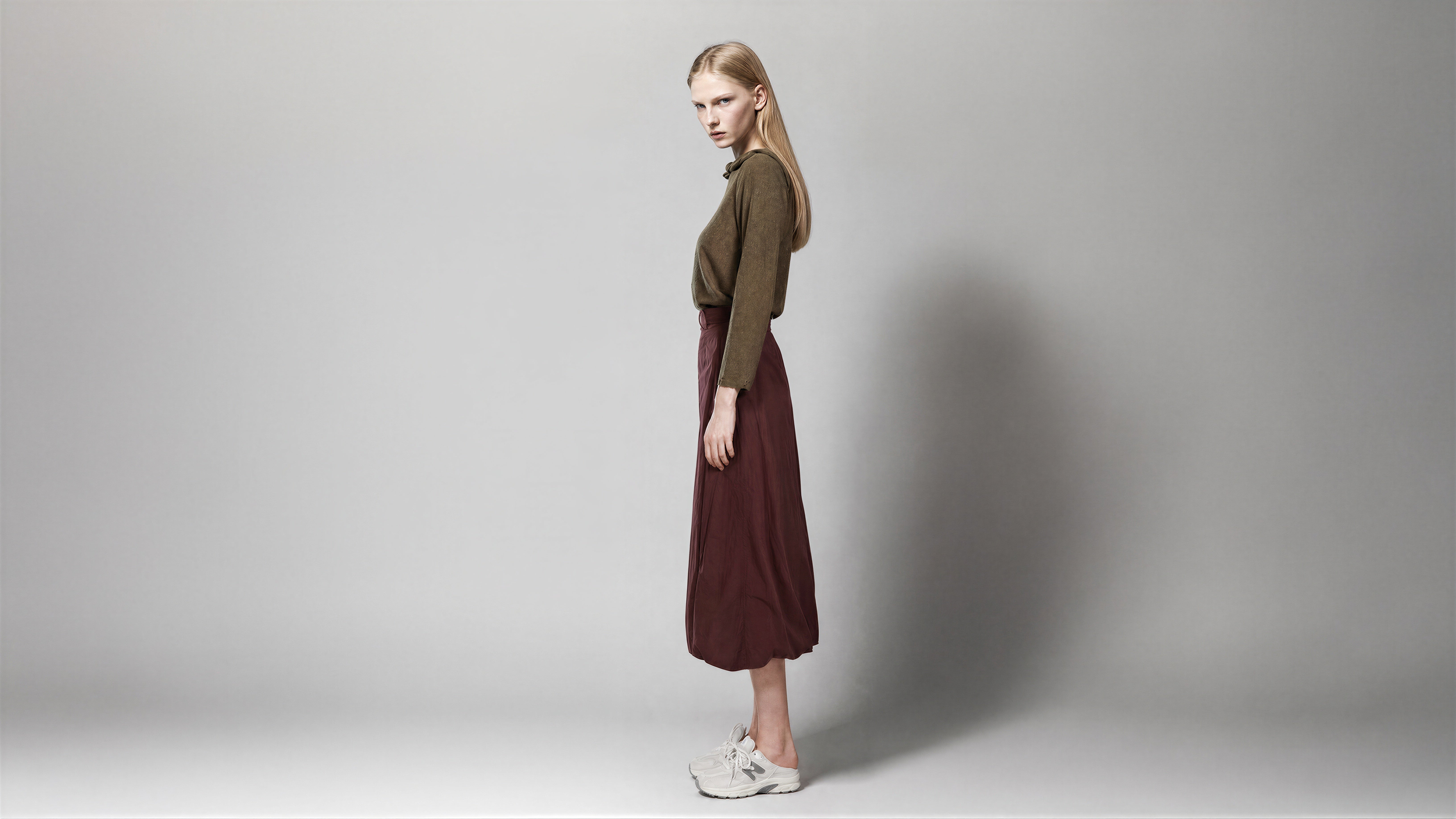 MISTY MIDNIGHT BLUE / DEEP ROSE RED CASUAL TRENCH BUBBLE-HEM LONG SKIRT