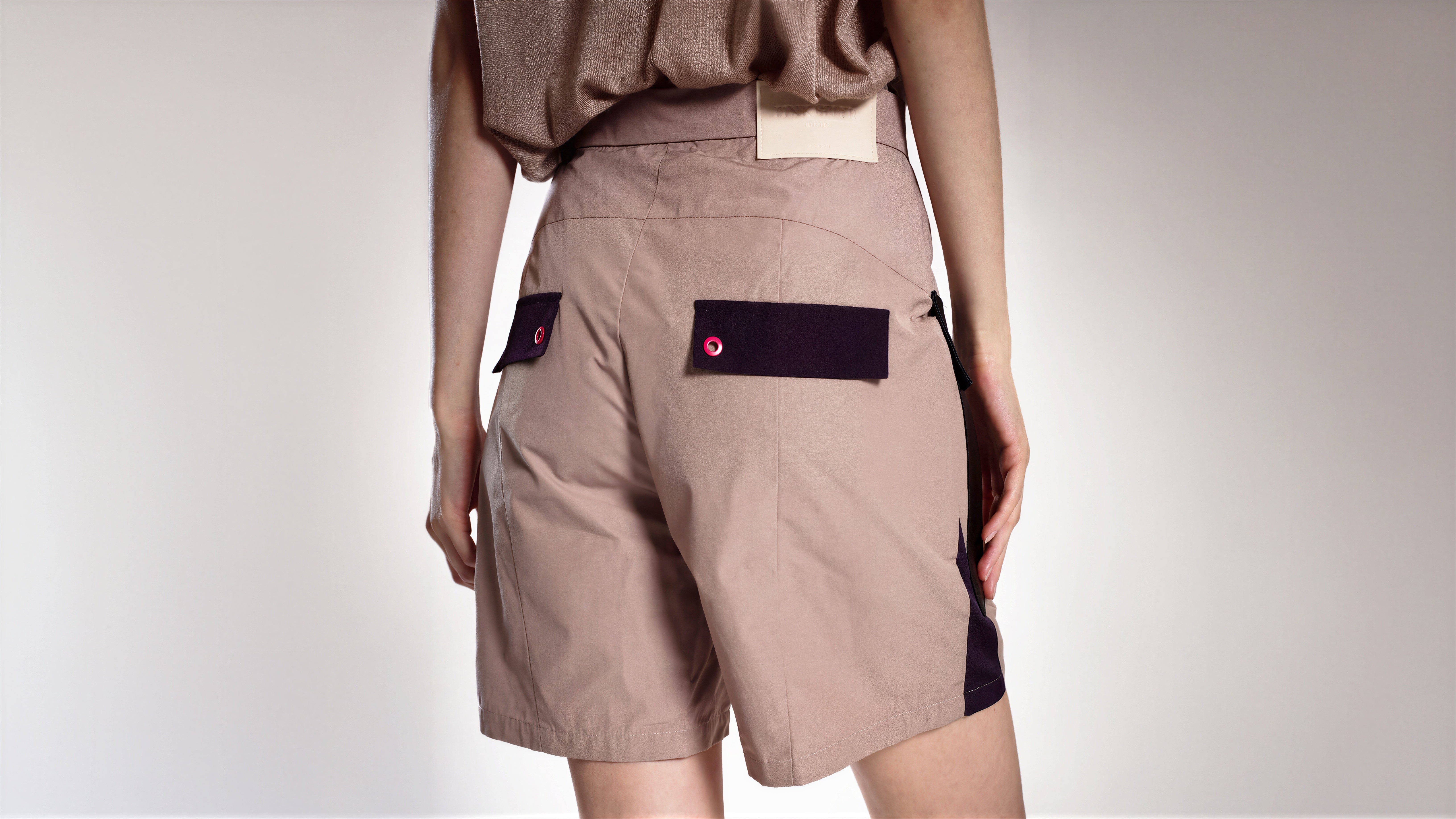 EARTH BROWN / CLASSIC BLACK / SOFT ALMOND PINK FUTURISTIC CASUAL SHORTS
