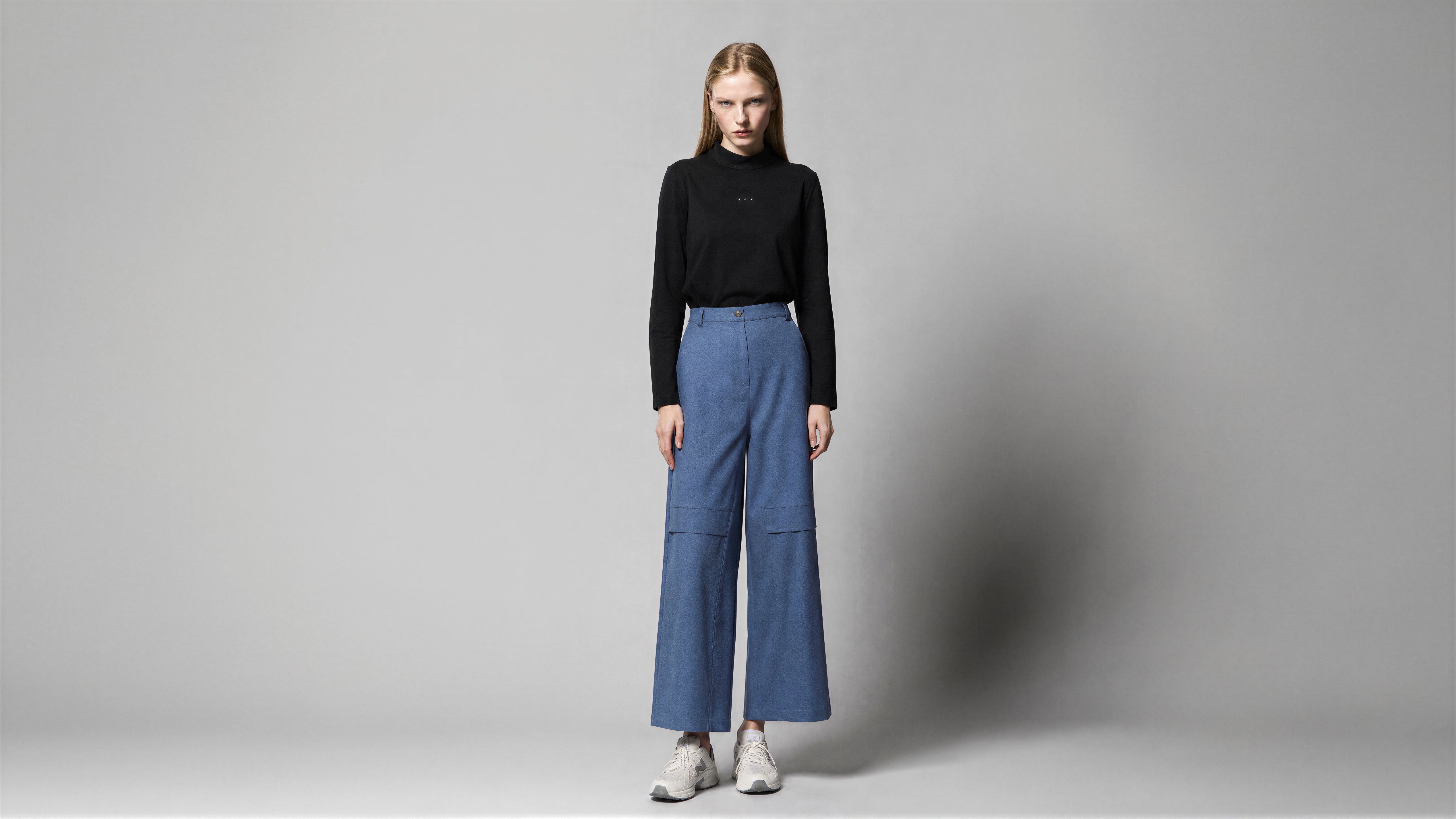 SAPPHIRE BLUE / COOL MIST GREY TAILORED TRENCH WIDE-LEG TROUSERS