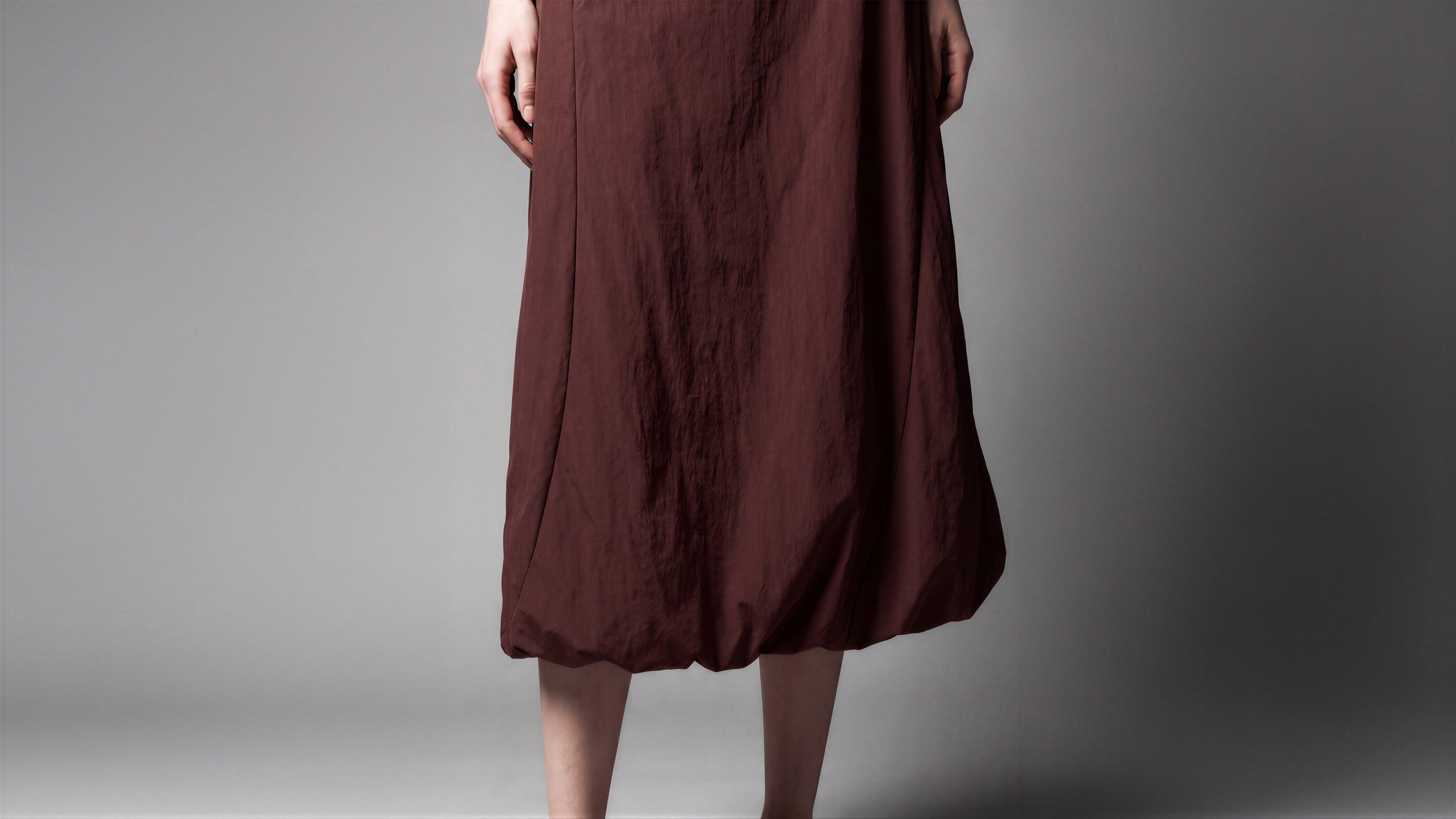MISTY MIDNIGHT BLUE / DEEP ROSE RED CASUAL TRENCH BUBBLE-HEM LONG SKIRT