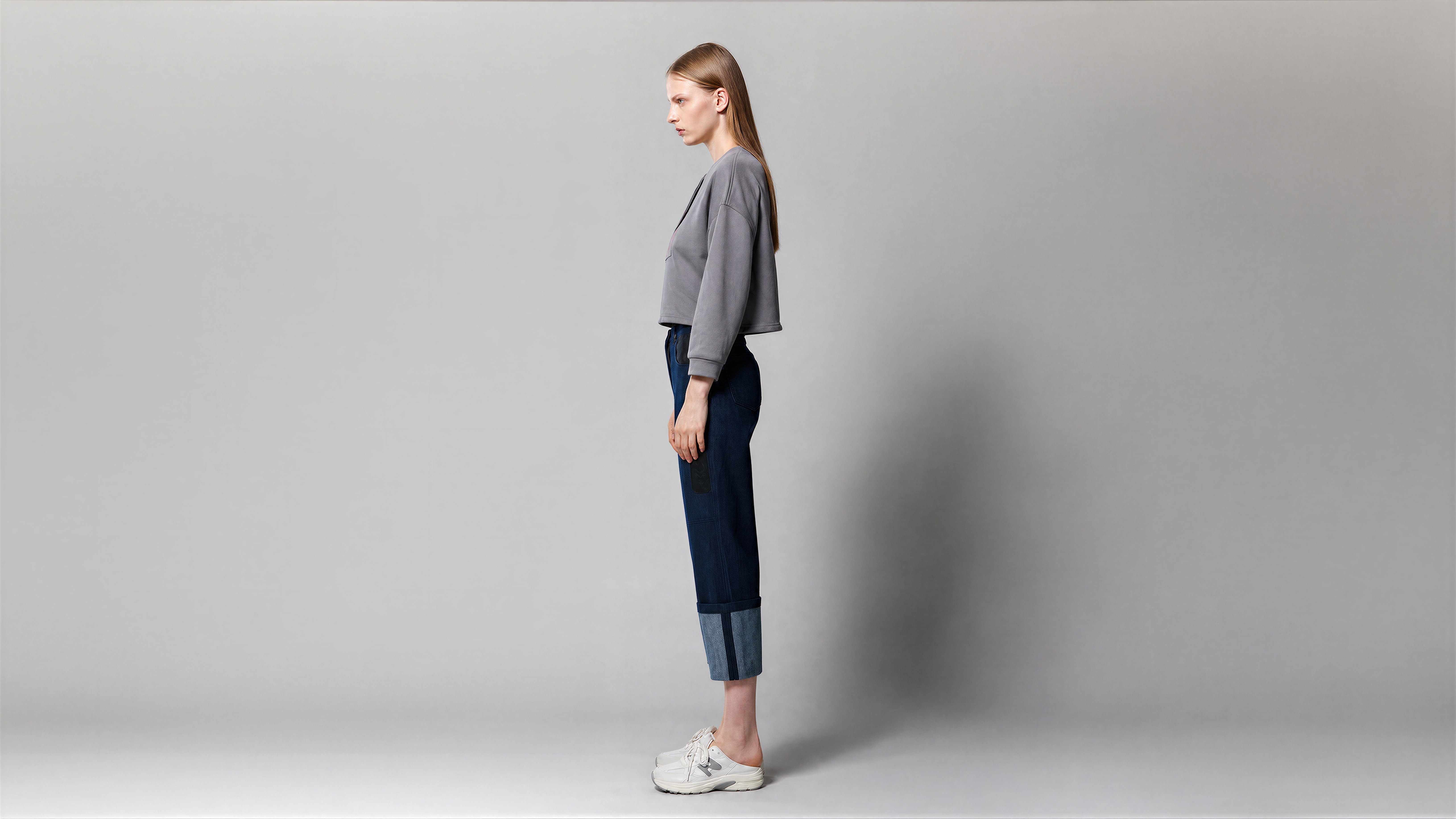 COOL STONE GREY / NAVY BLUE CROPPED BUTTON-FRONT CARDIGAN JACKET