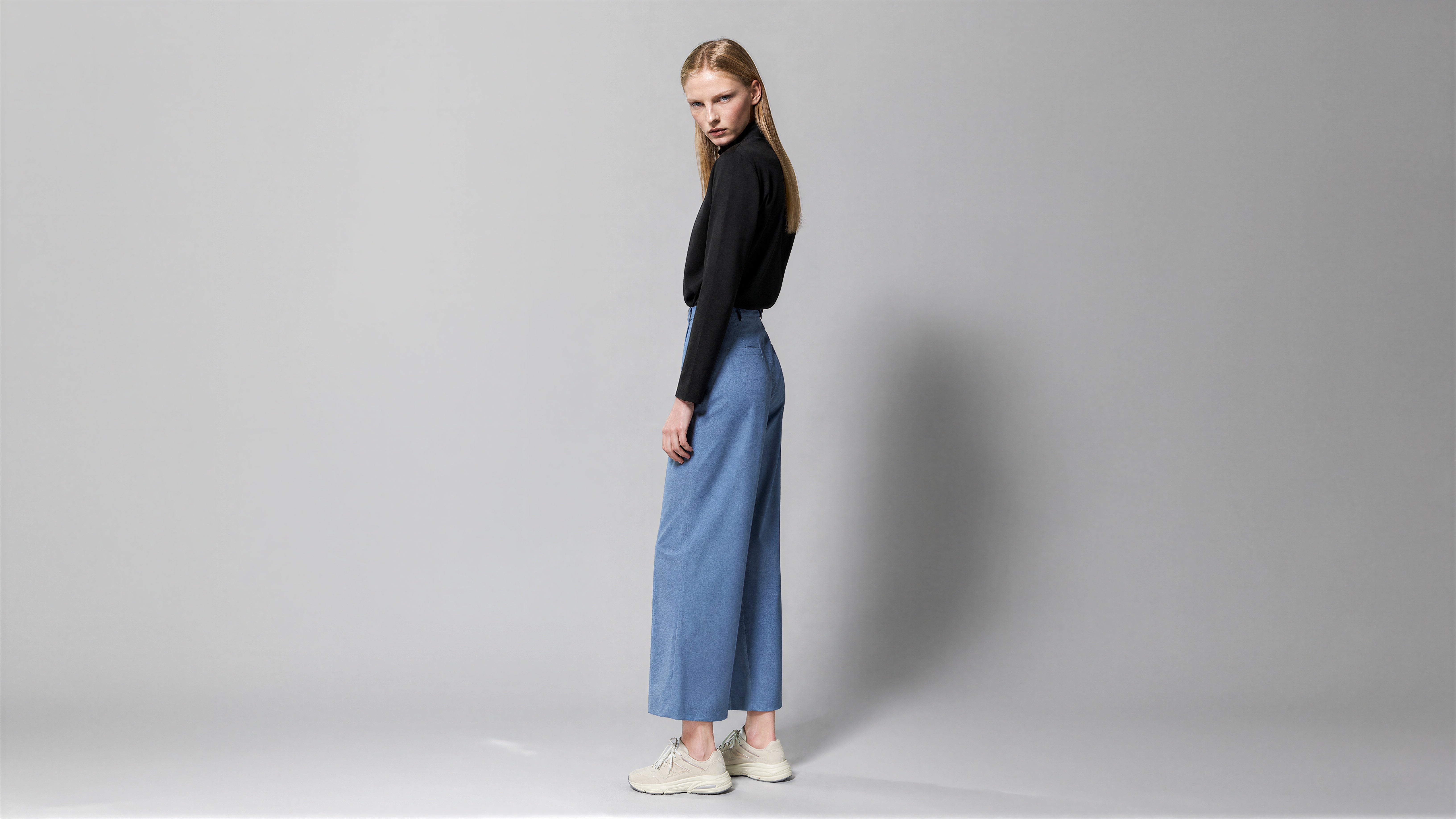 SAPPHIRE BLUE / COOL MIST GREY TAILORED TRENCH WIDE-LEG TROUSERS