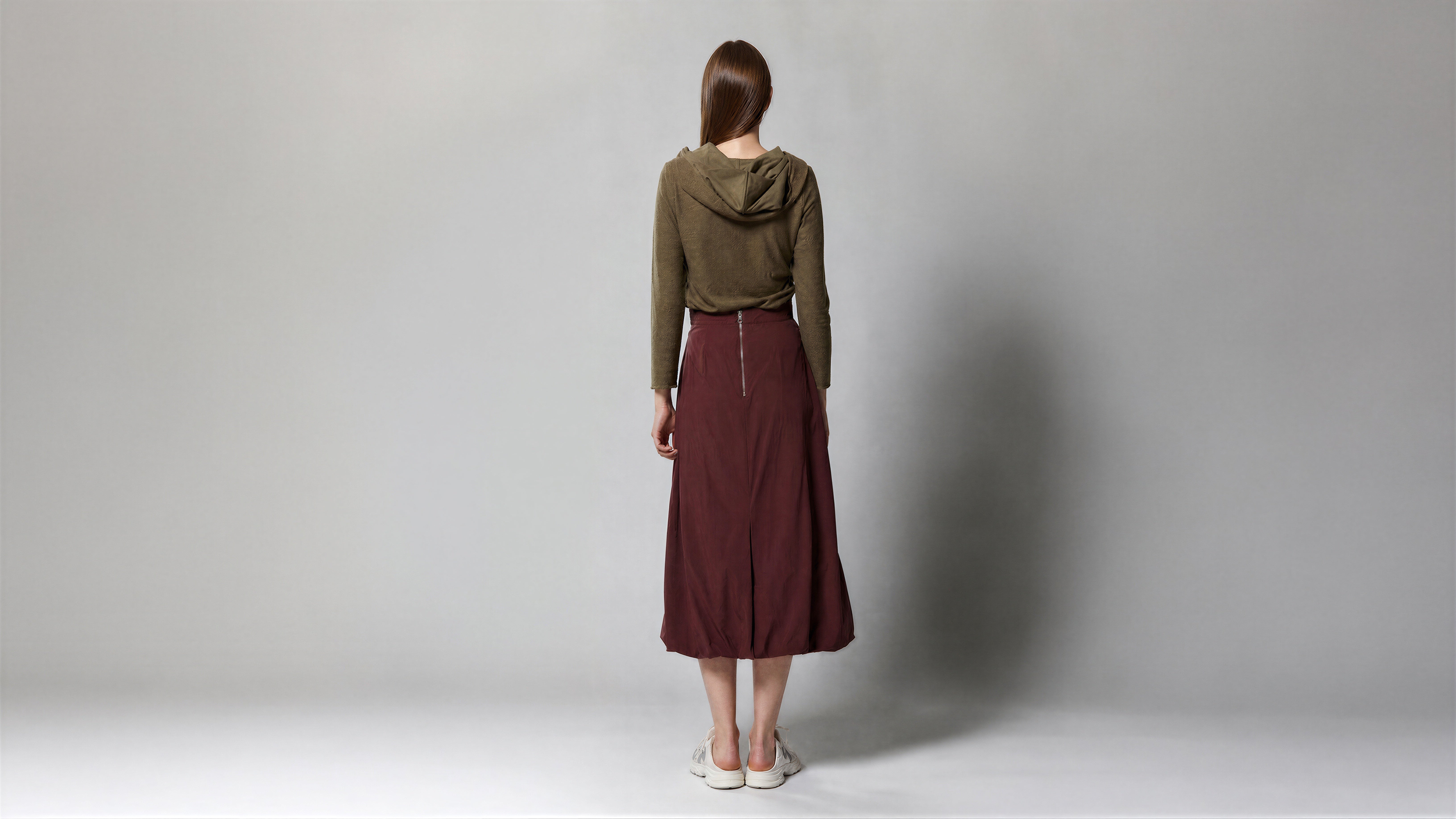 MISTY MIDNIGHT BLUE / DEEP ROSE RED CASUAL TRENCH BUBBLE-HEM LONG SKIRT