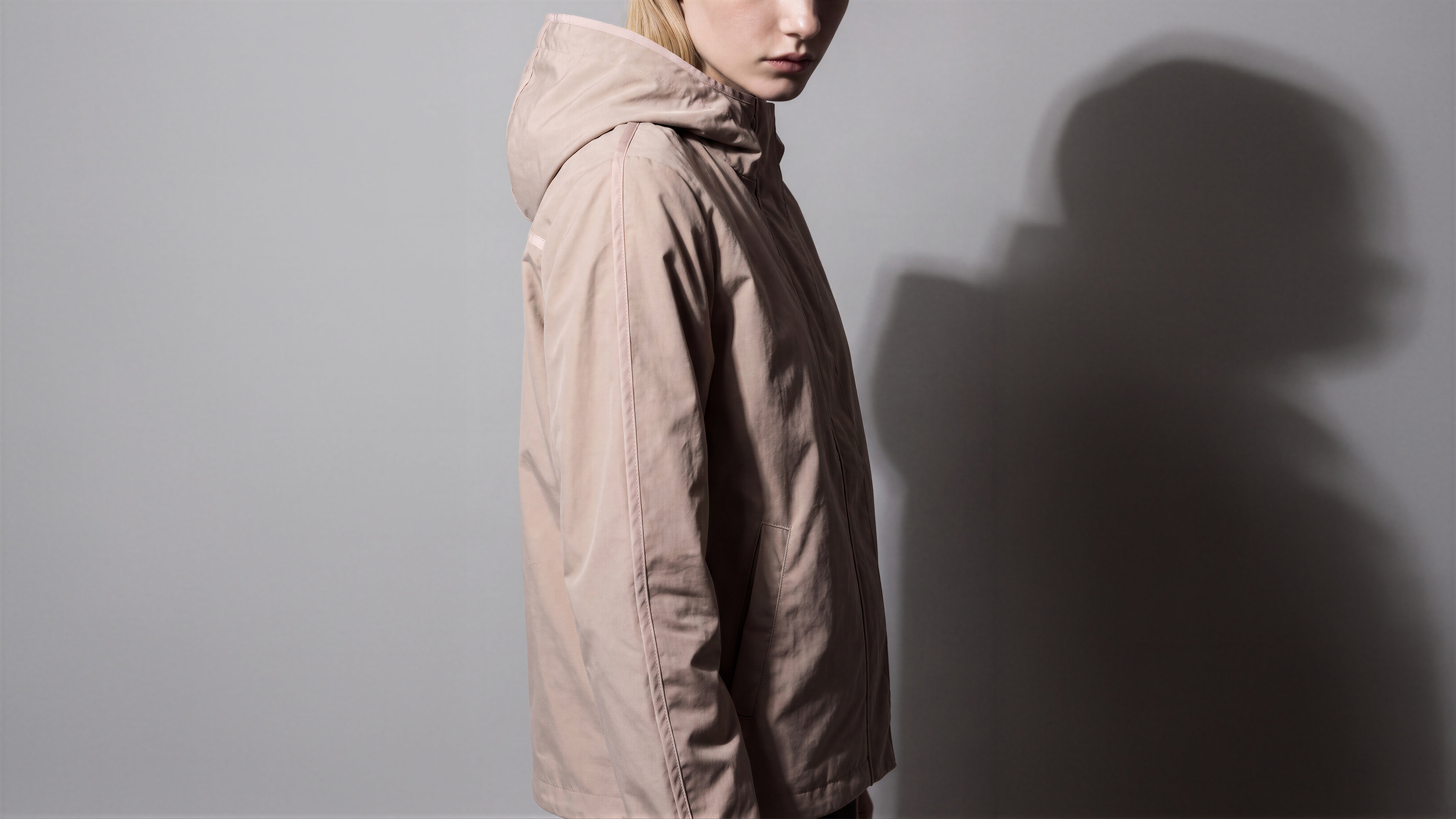 SOFT BLUSH PINK / WARM BEIGE TRENCH CASUAL HOODED JACKET