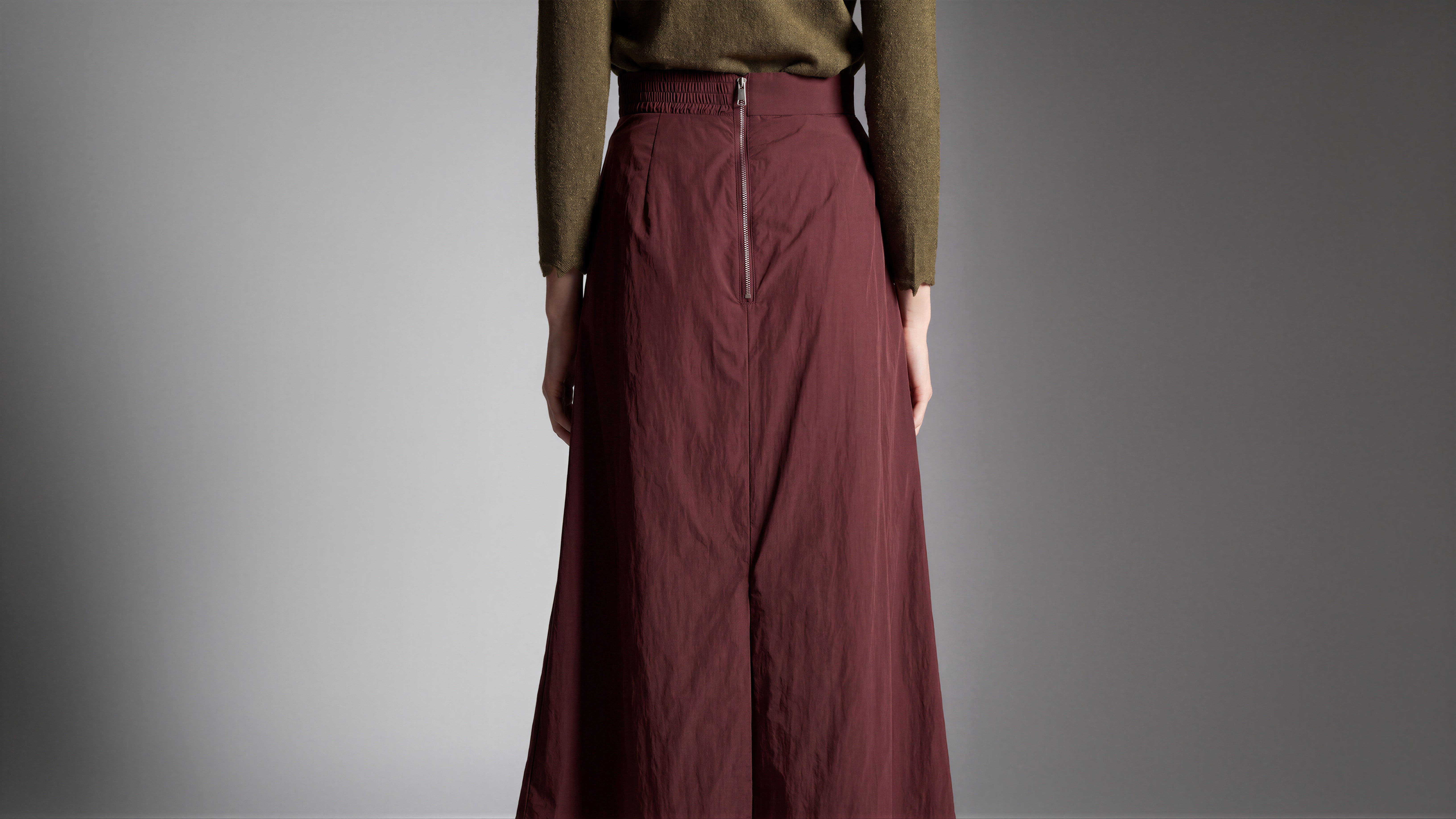 MISTY MIDNIGHT BLUE / DEEP ROSE RED CASUAL TRENCH BUBBLE-HEM LONG SKIRT