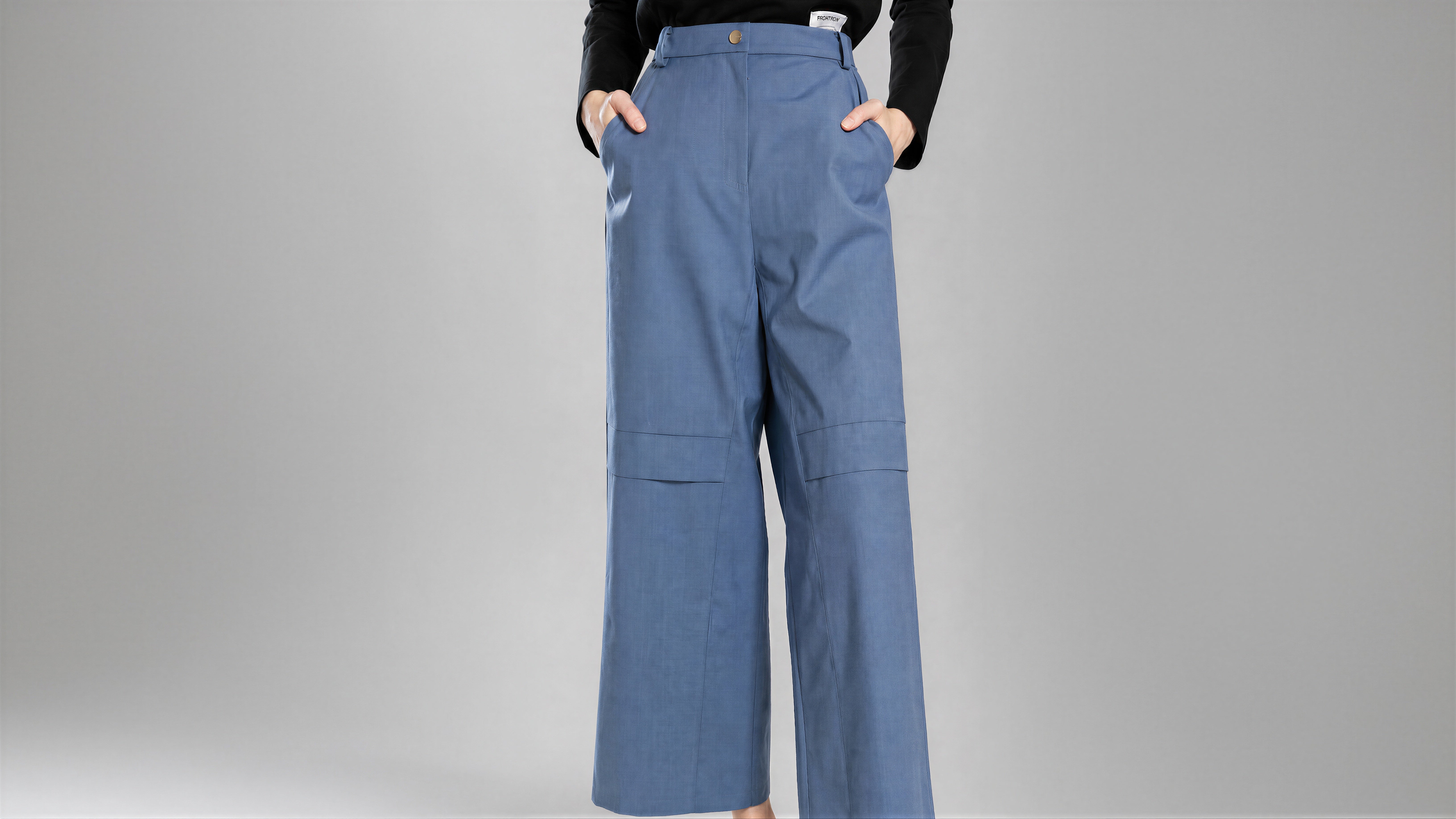 SAPPHIRE BLUE / COOL MIST GREY TAILORED TRENCH WIDE-LEG TROUSERS