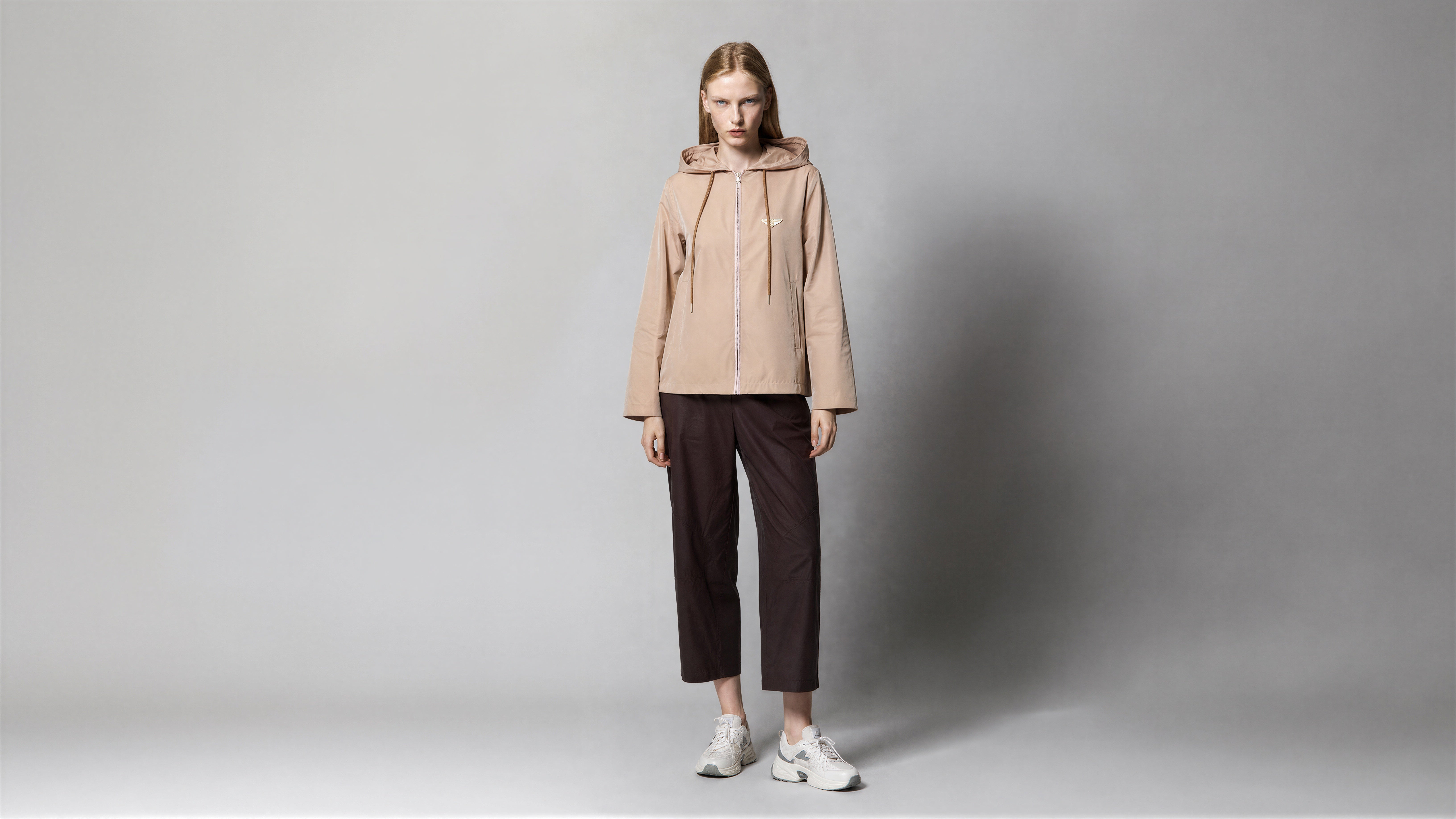 SOFT BLUSH PINK / WARM BEIGE TRENCH CASUAL HOODED JACKET