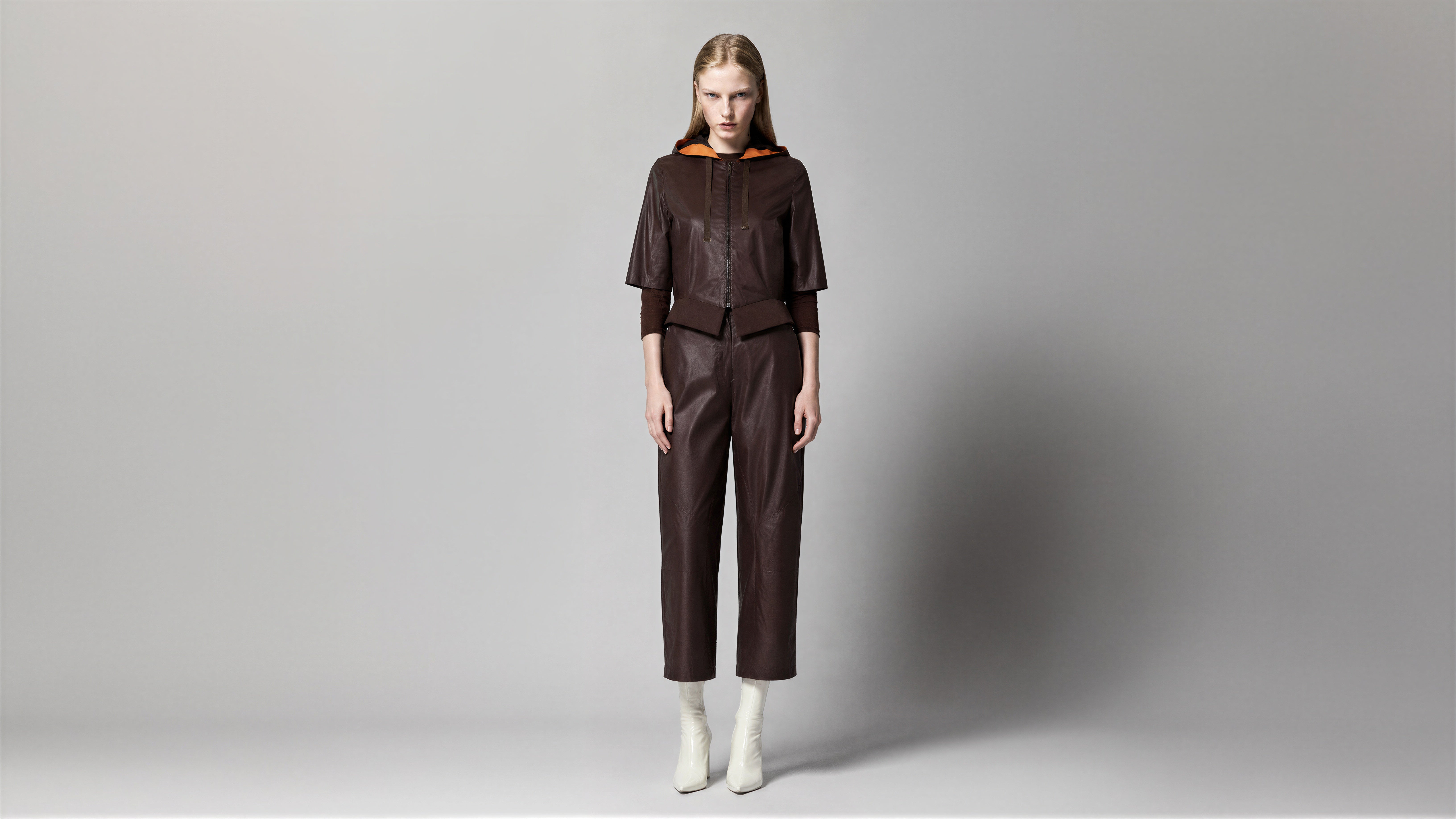 COCOA RED BROWN / MISTY BLACK 3/4-SLEEVE HOODED TRENCH COAT