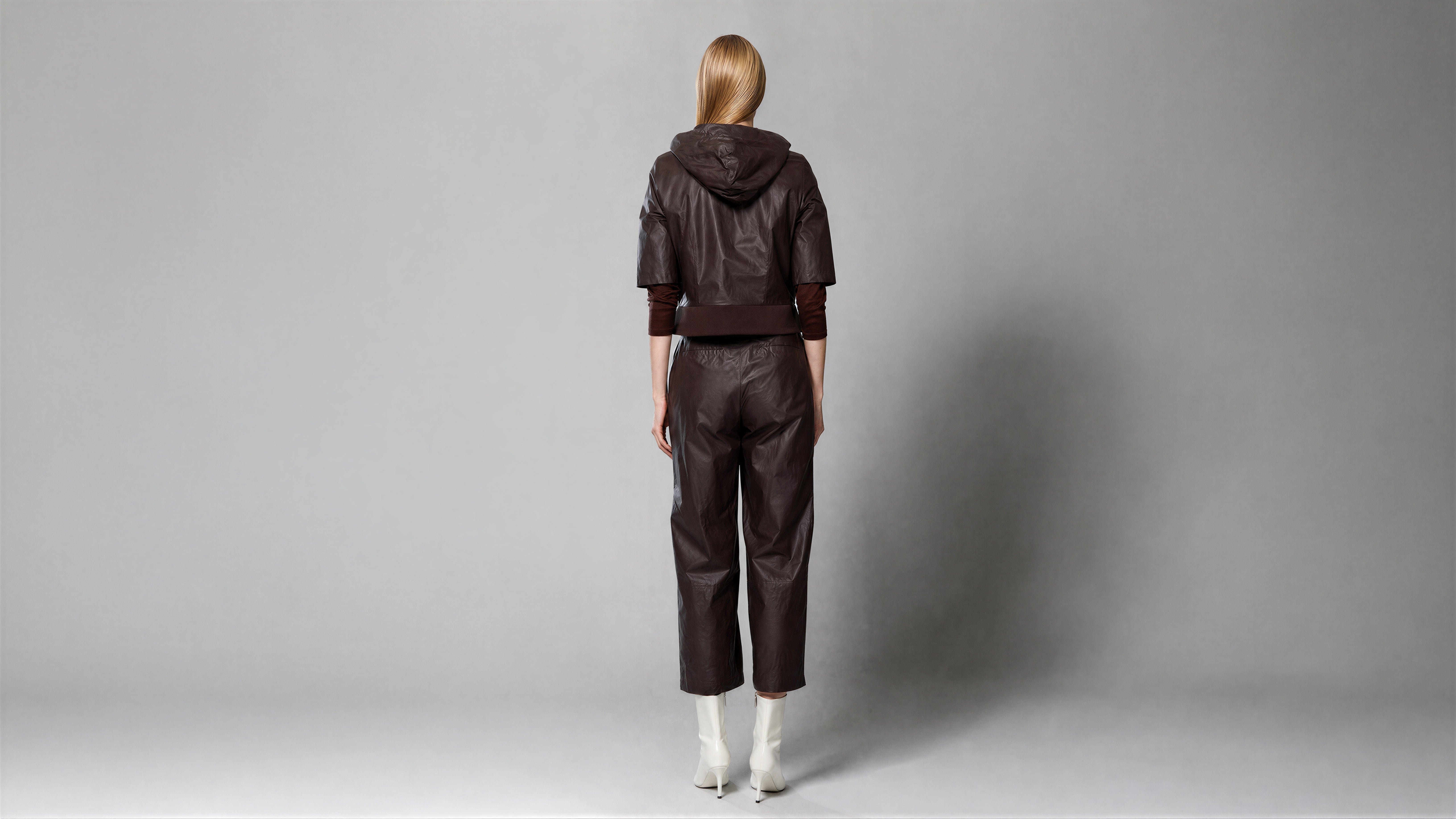COCOA RED BROWN / MISTY BLACK 3/4-SLEEVE HOODED TRENCH COAT